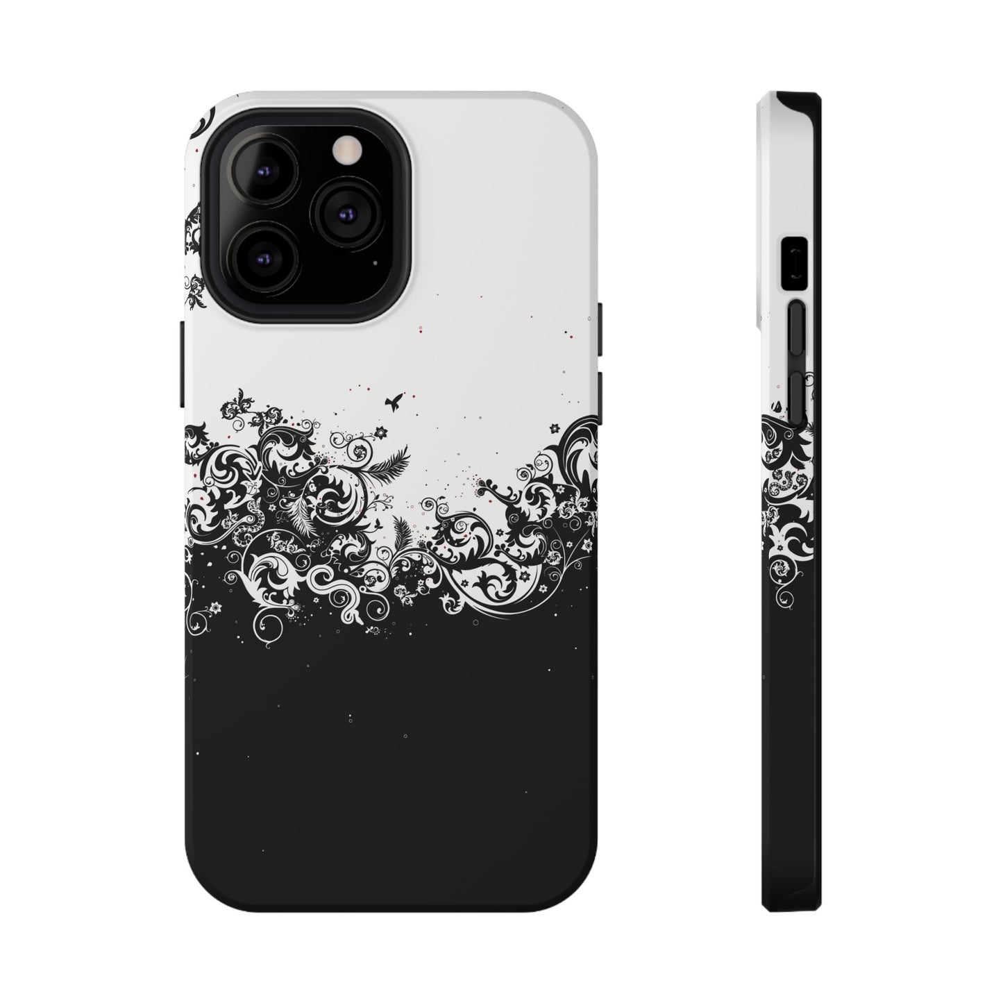 Ornate Black & White Floral Swirl Phone Case – MagSafe Compatible for iPhone & Samsung Galaxy