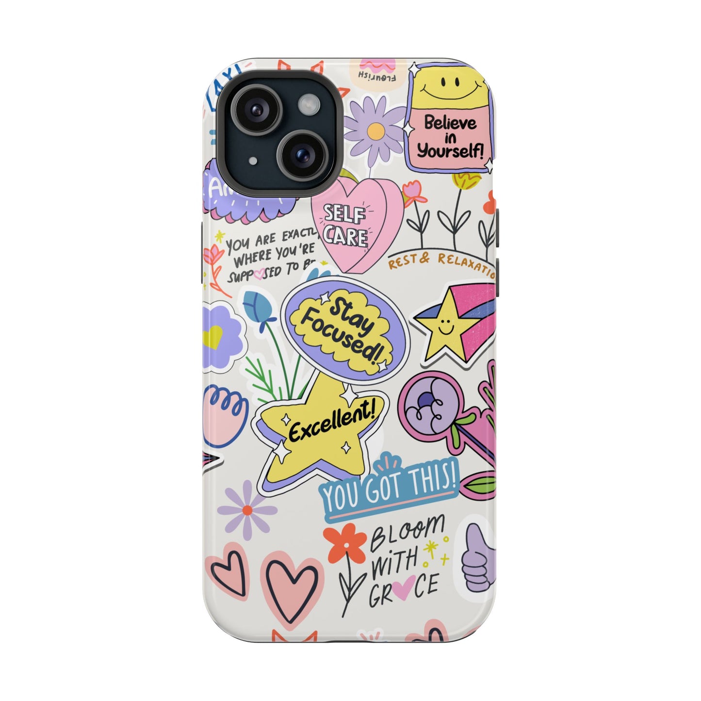 Motivational Doodle Collage Phone Case – MagSafe Compatible for iPhone & Samsung Galaxy