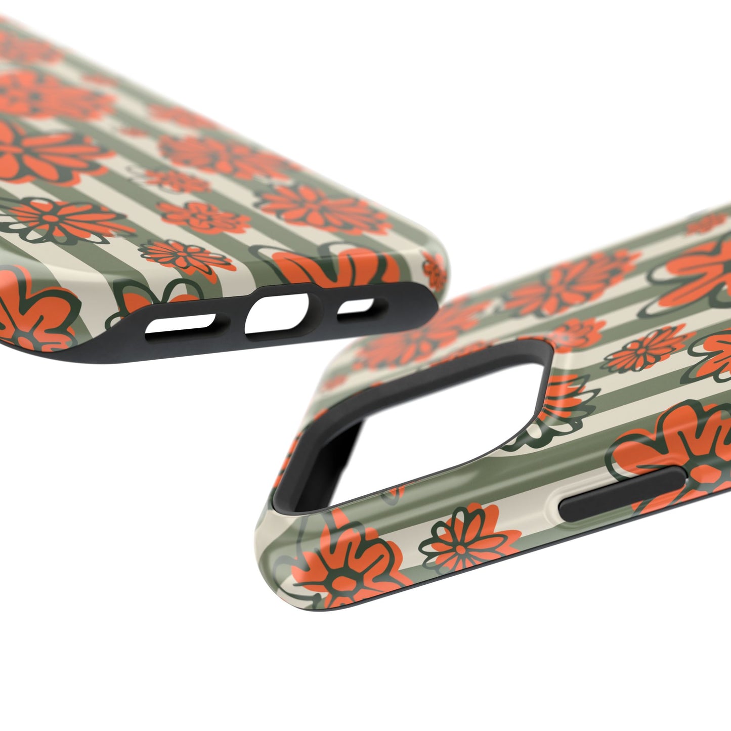 Retro Striped Floral Phone Case – MagSafe Compatible for iPhone & Samsung Galaxy