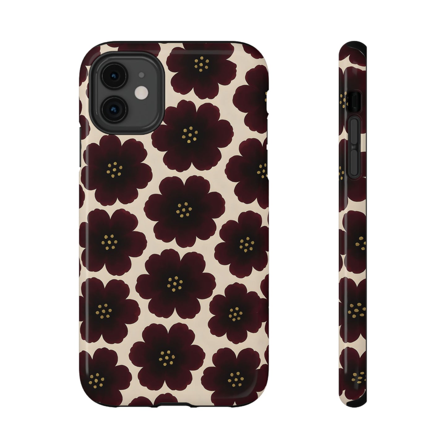 Noir Blossom Retro Floral Pattern Phone Case – MagSafe Compatible for iPhone & Samsung Galaxy