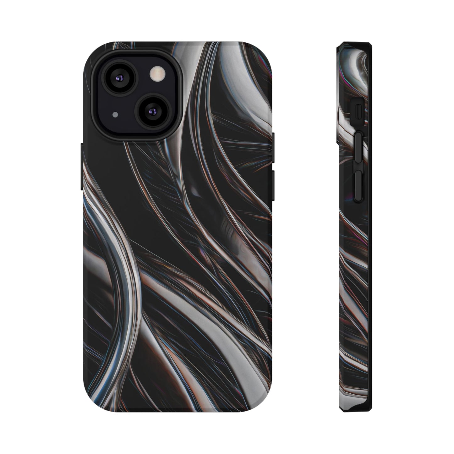 Black Metallic Streaks Phone Case – MagSafe Compatible for iPhone & Samsung Galaxy