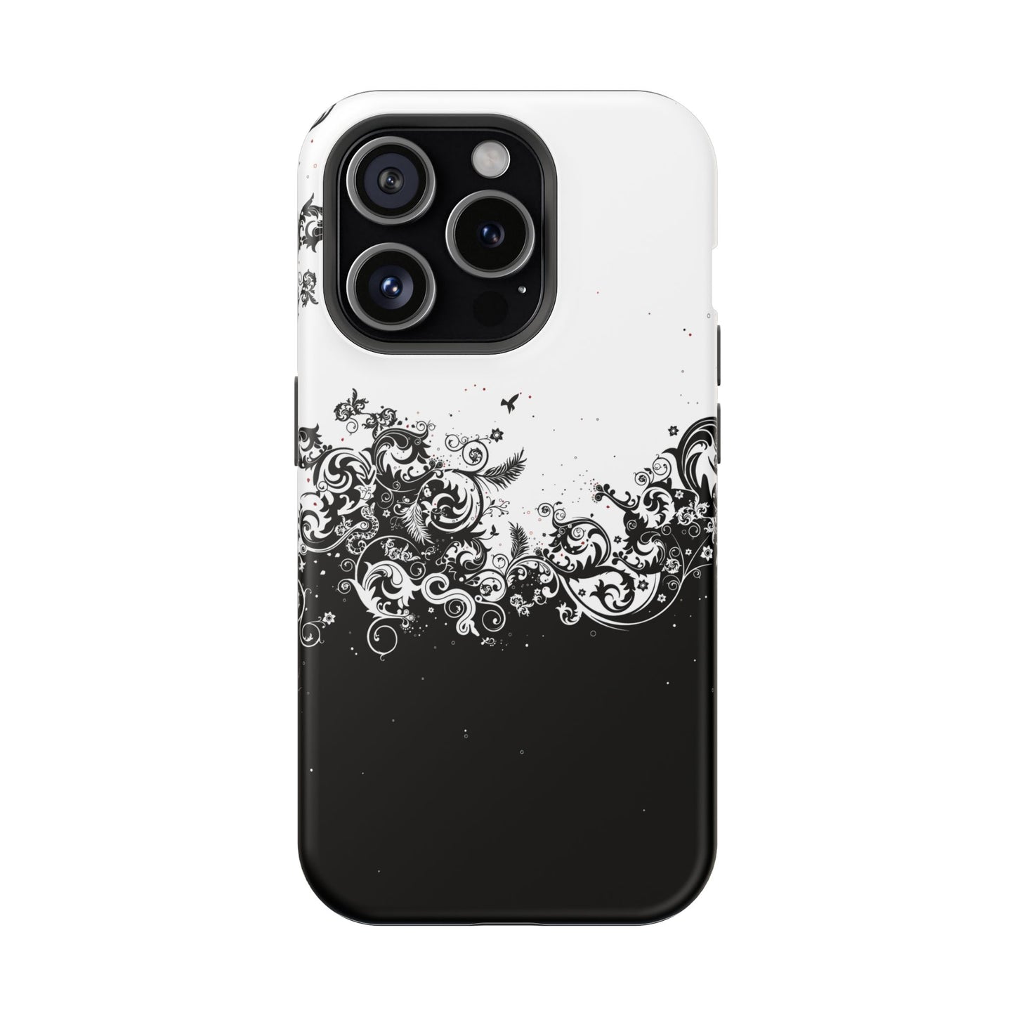 Ornate Black & White Floral Swirl Phone Case – MagSafe Compatible for iPhone & Samsung Galaxy