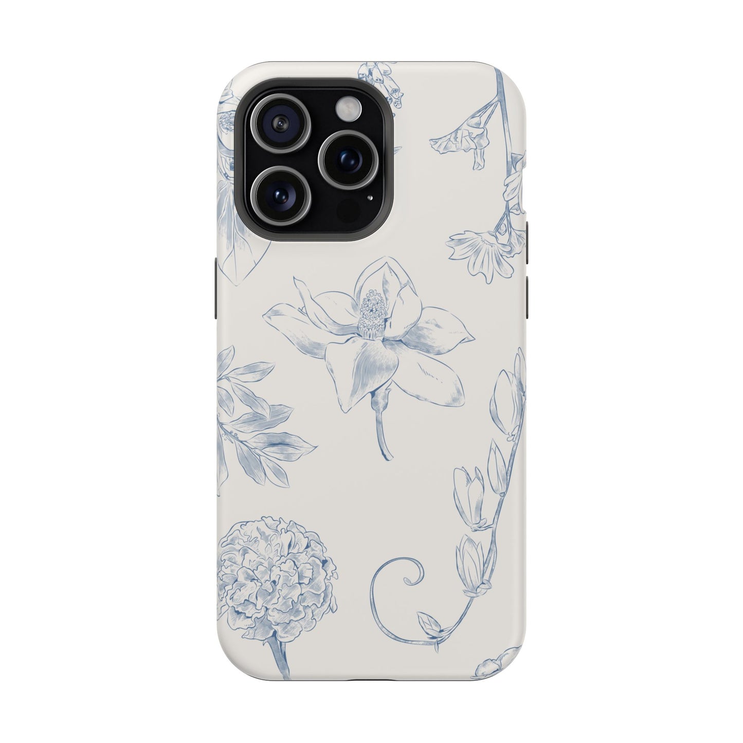 Vintage Blue Botanical Sketch Phone Case – MagSafe Compatible for iPhone & Samsung Galaxy