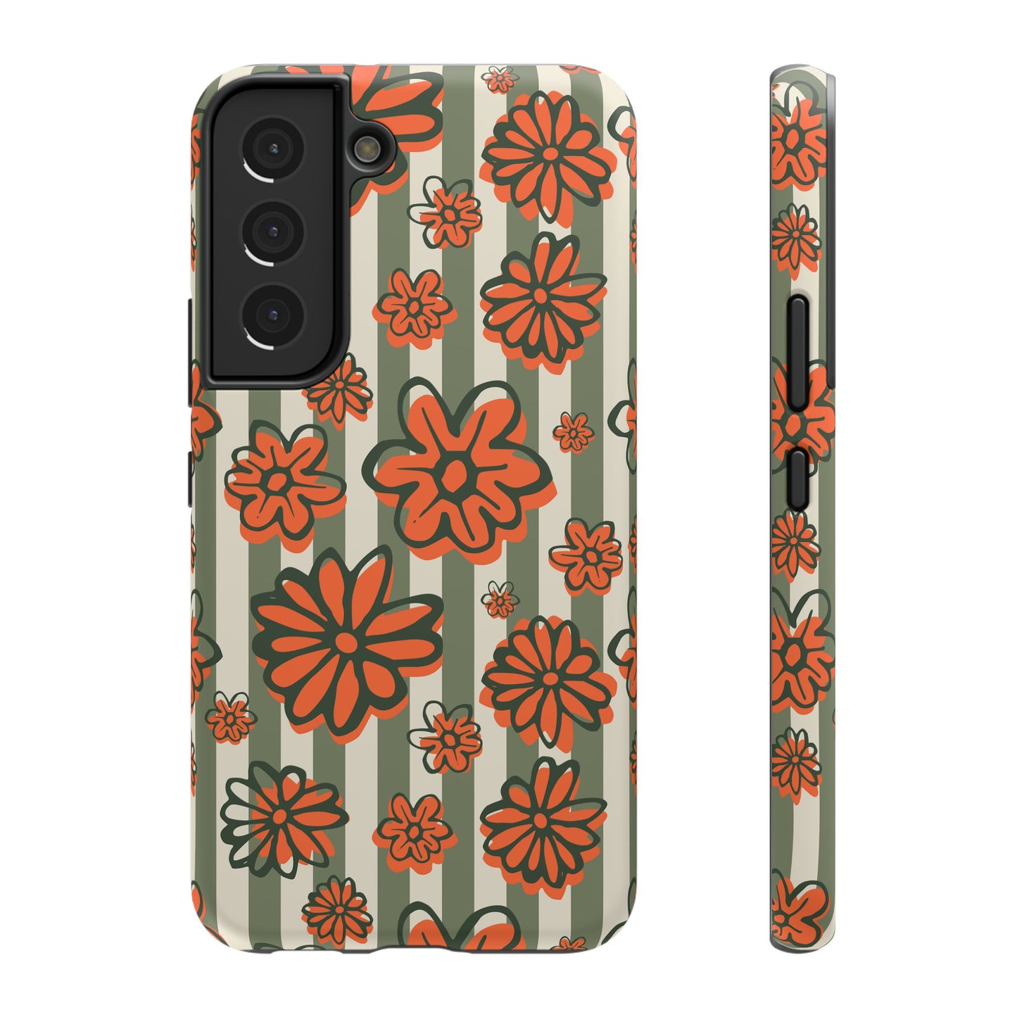 Retro Striped Floral Phone Case – MagSafe Compatible for iPhone & Samsung Galaxy