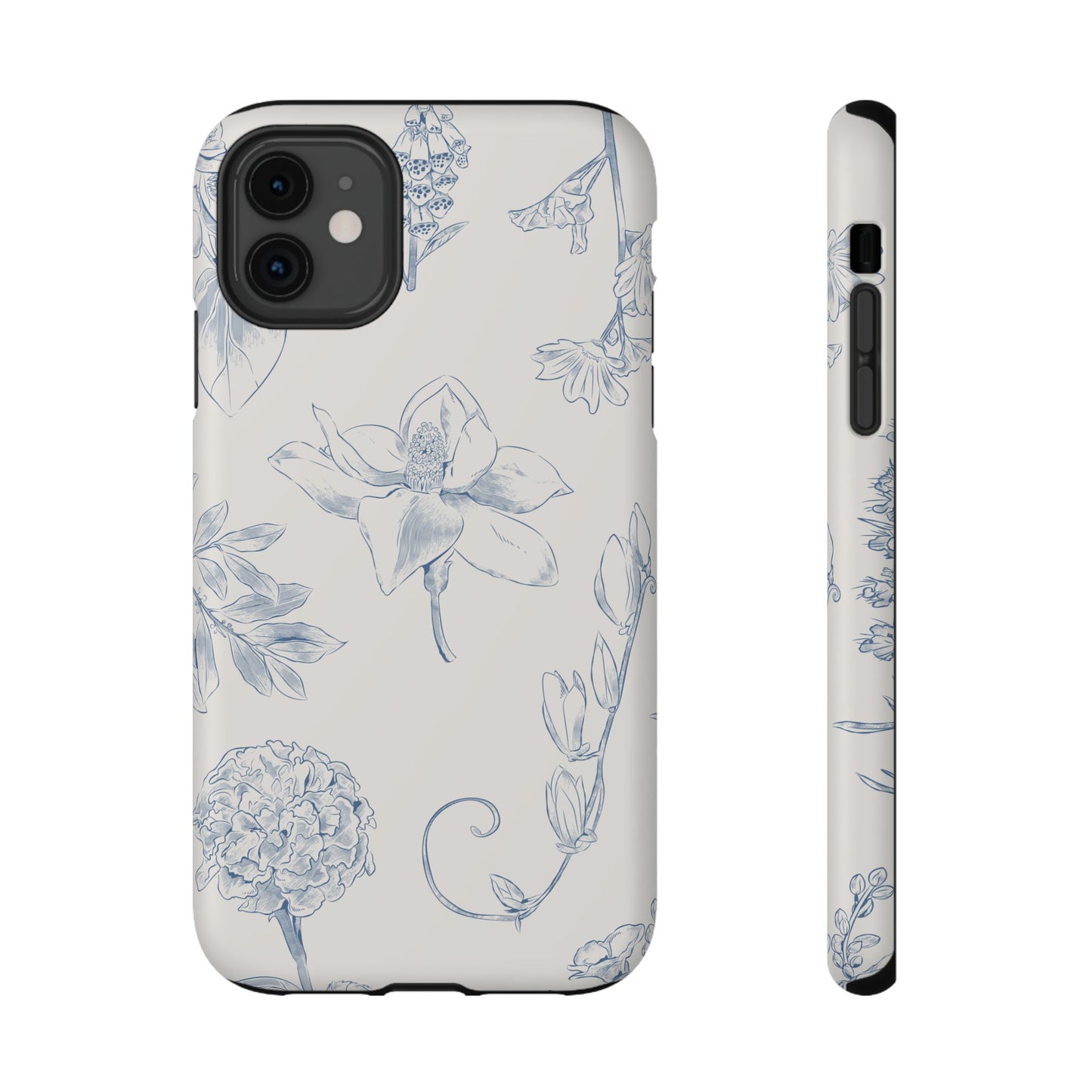 Vintage Blue Botanical Sketch Phone Case – MagSafe Compatible for iPhone & Samsung Galaxy