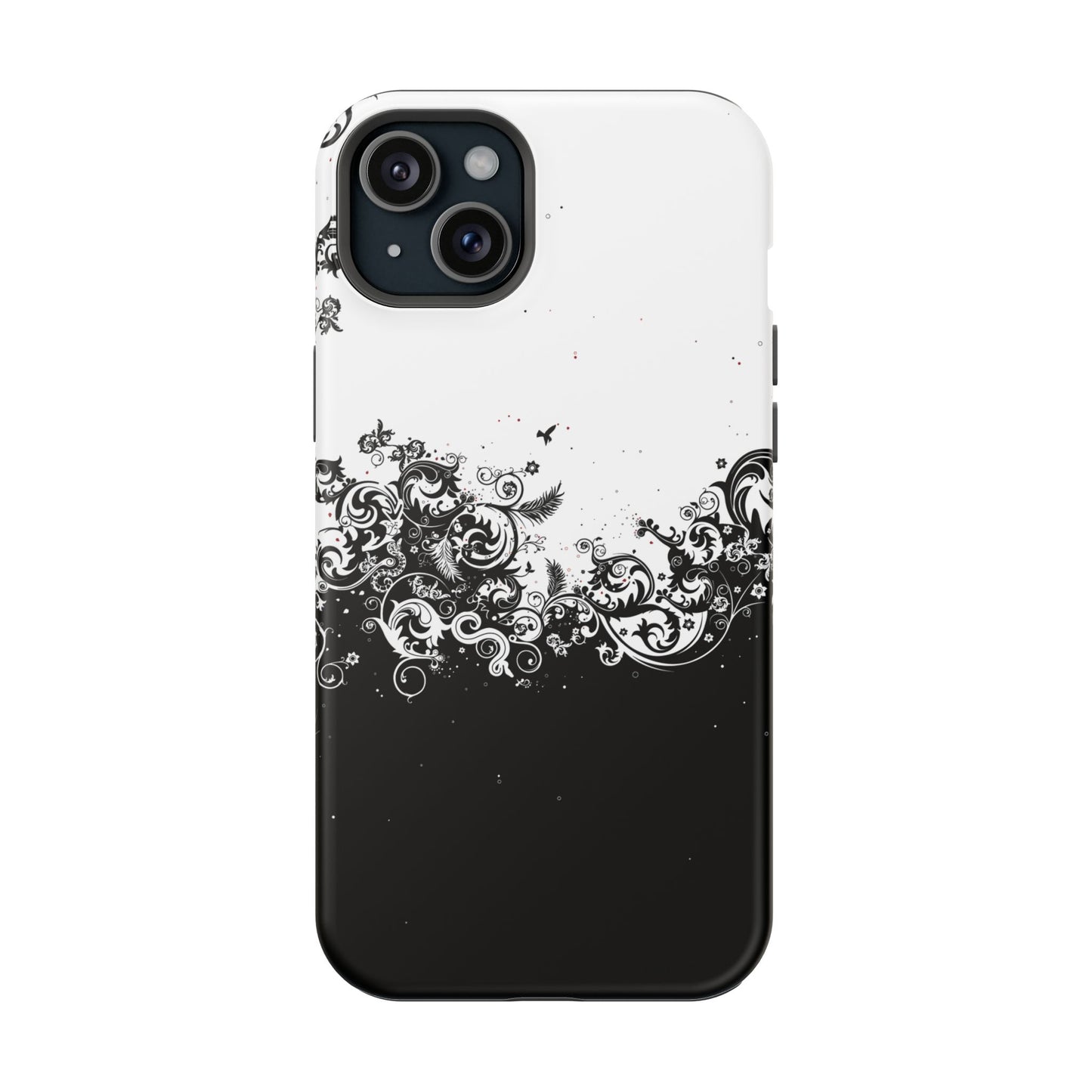 Ornate Black & White Floral Swirl Phone Case – MagSafe Compatible for iPhone & Samsung Galaxy