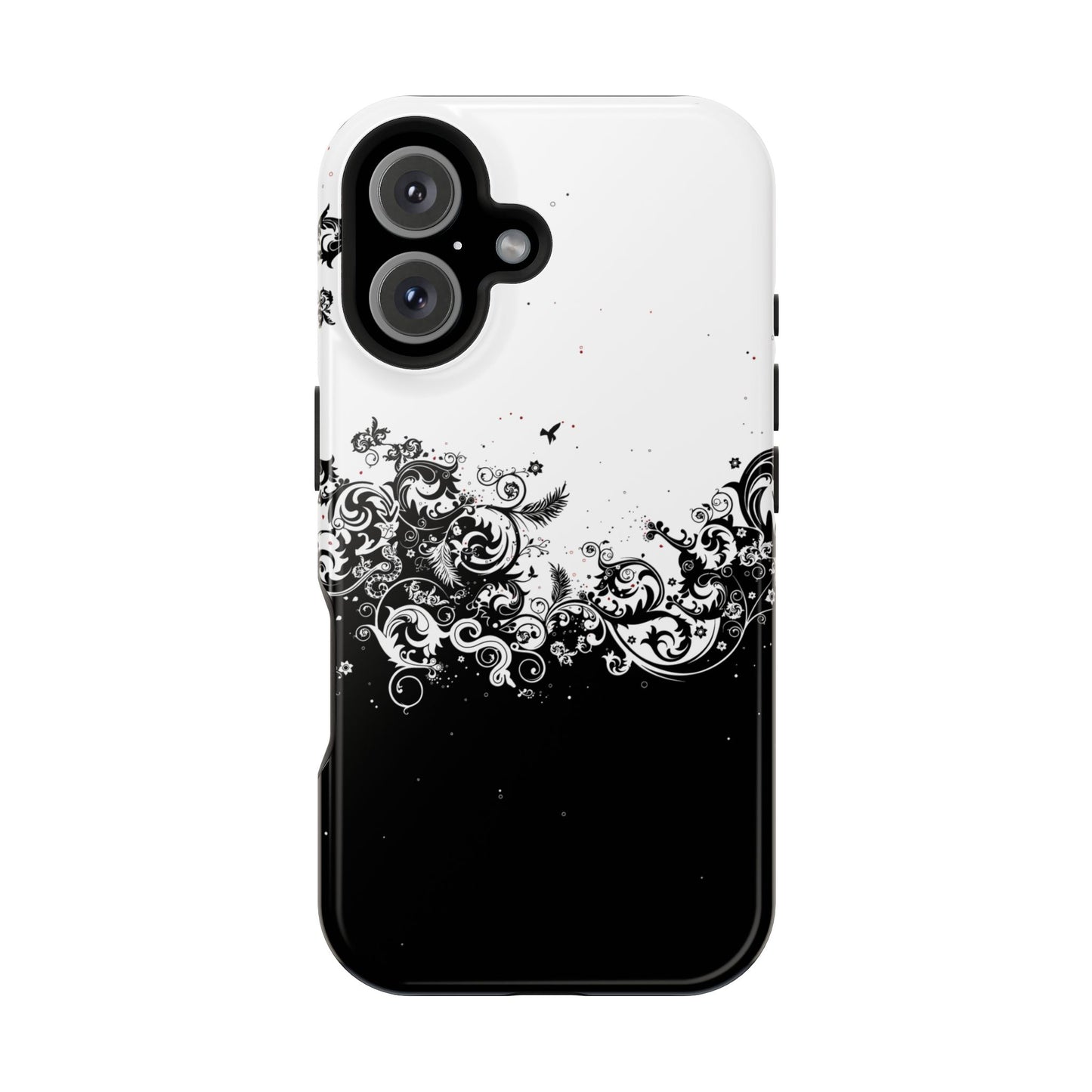 Ornate Black & White Floral Swirl Phone Case – MagSafe Compatible for iPhone & Samsung Galaxy
