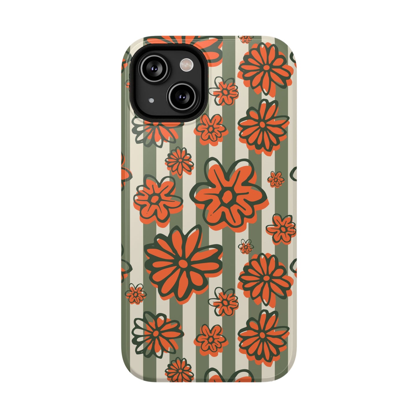 Retro Striped Floral Phone Case – MagSafe Compatible for iPhone & Samsung Galaxy
