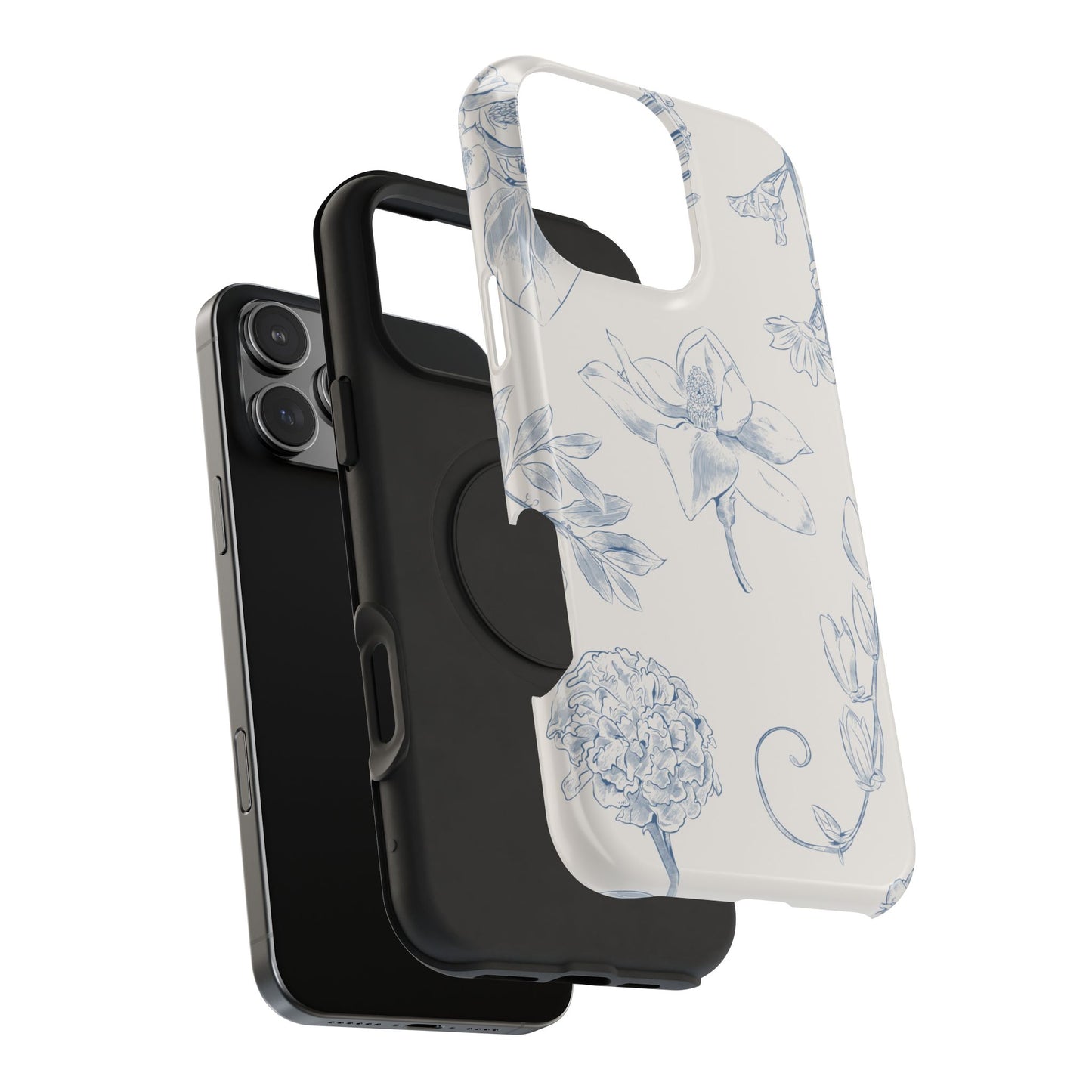 Vintage Blue Botanical Sketch Phone Case – MagSafe Compatible for iPhone & Samsung Galaxy