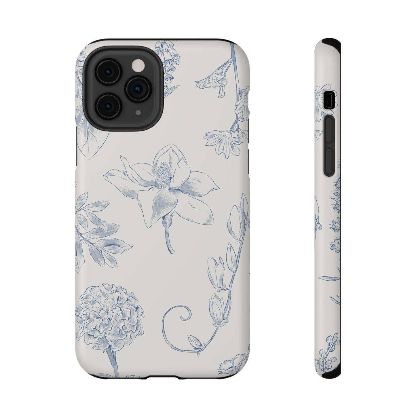 Vintage Blue Botanical Sketch Phone Case – MagSafe Compatible for iPhone & Samsung Galaxy
