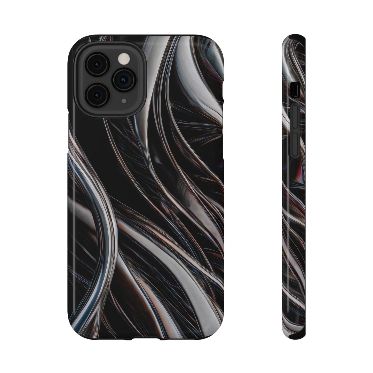 Black Metallic Streaks Phone Case – MagSafe Compatible for iPhone & Samsung Galaxy