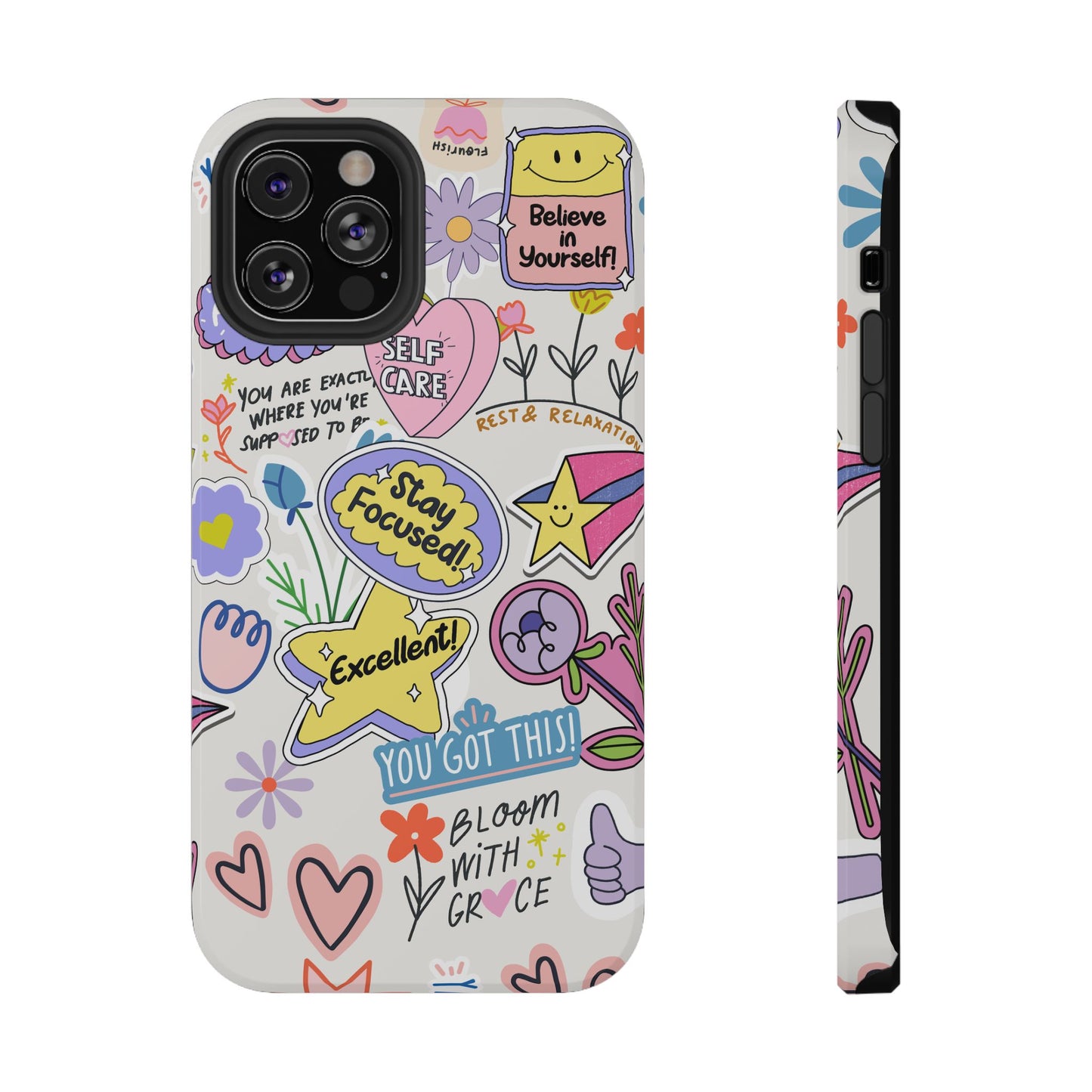 Motivational Doodle Collage Phone Case – MagSafe Compatible for iPhone & Samsung Galaxy