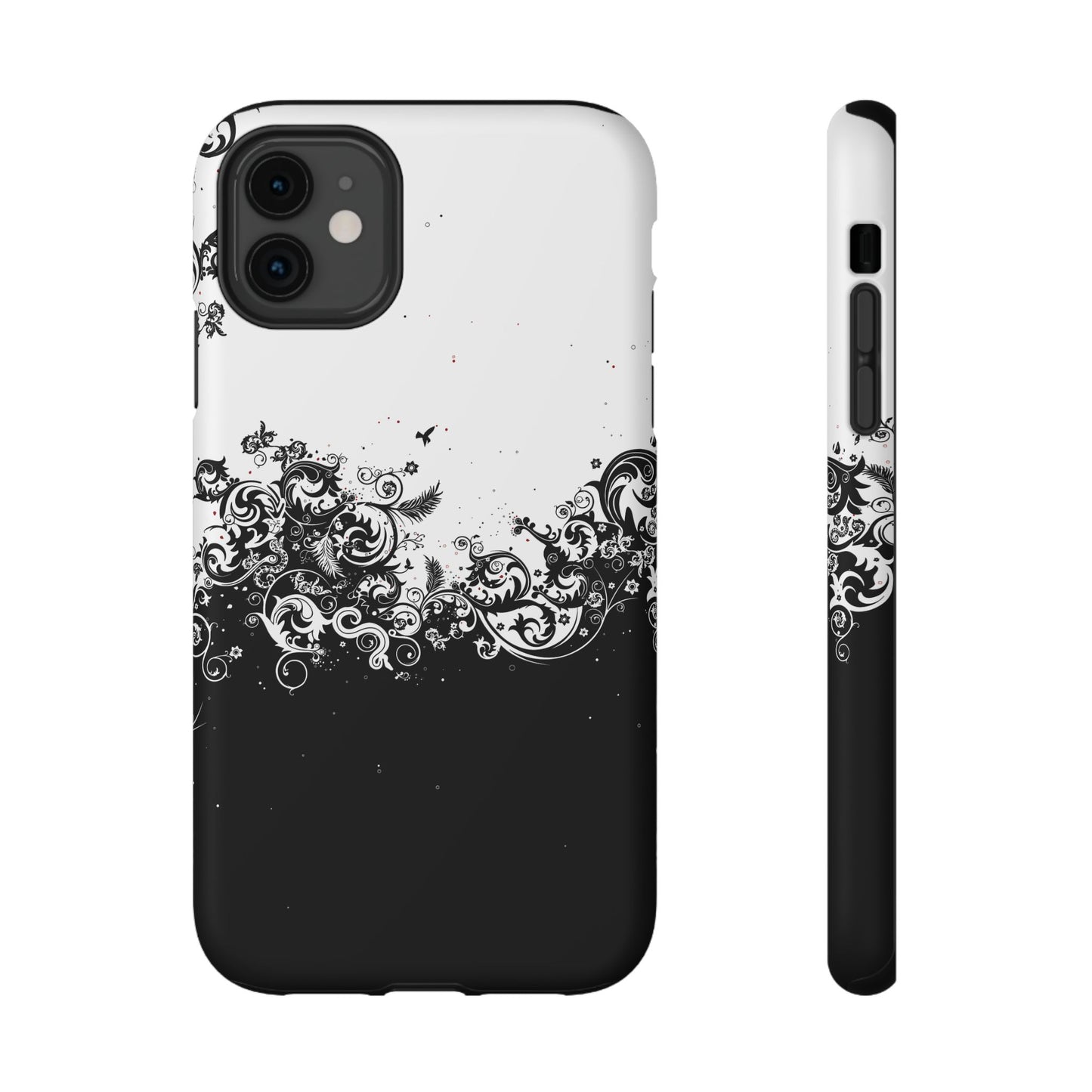 Ornate Black & White Floral Swirl Phone Case – MagSafe Compatible for iPhone & Samsung Galaxy