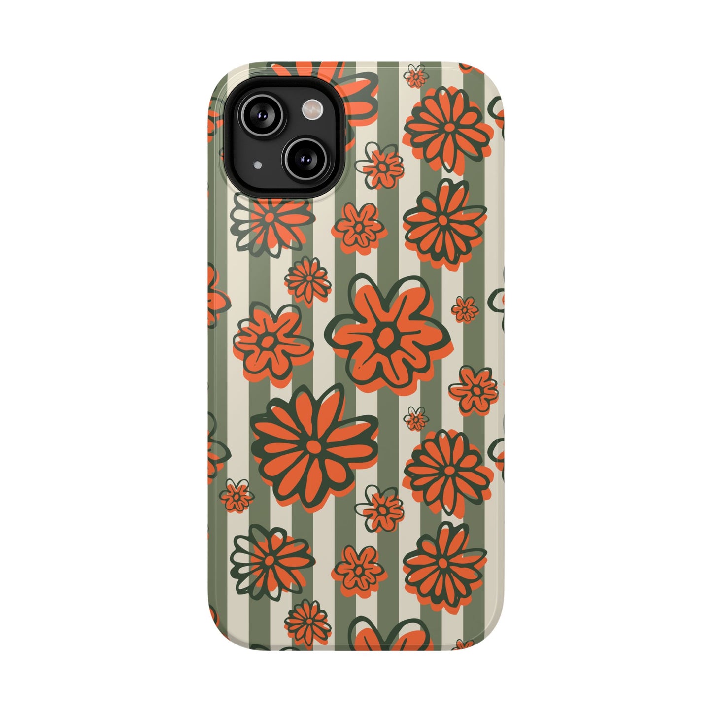 Retro Striped Floral Phone Case – MagSafe Compatible for iPhone & Samsung Galaxy