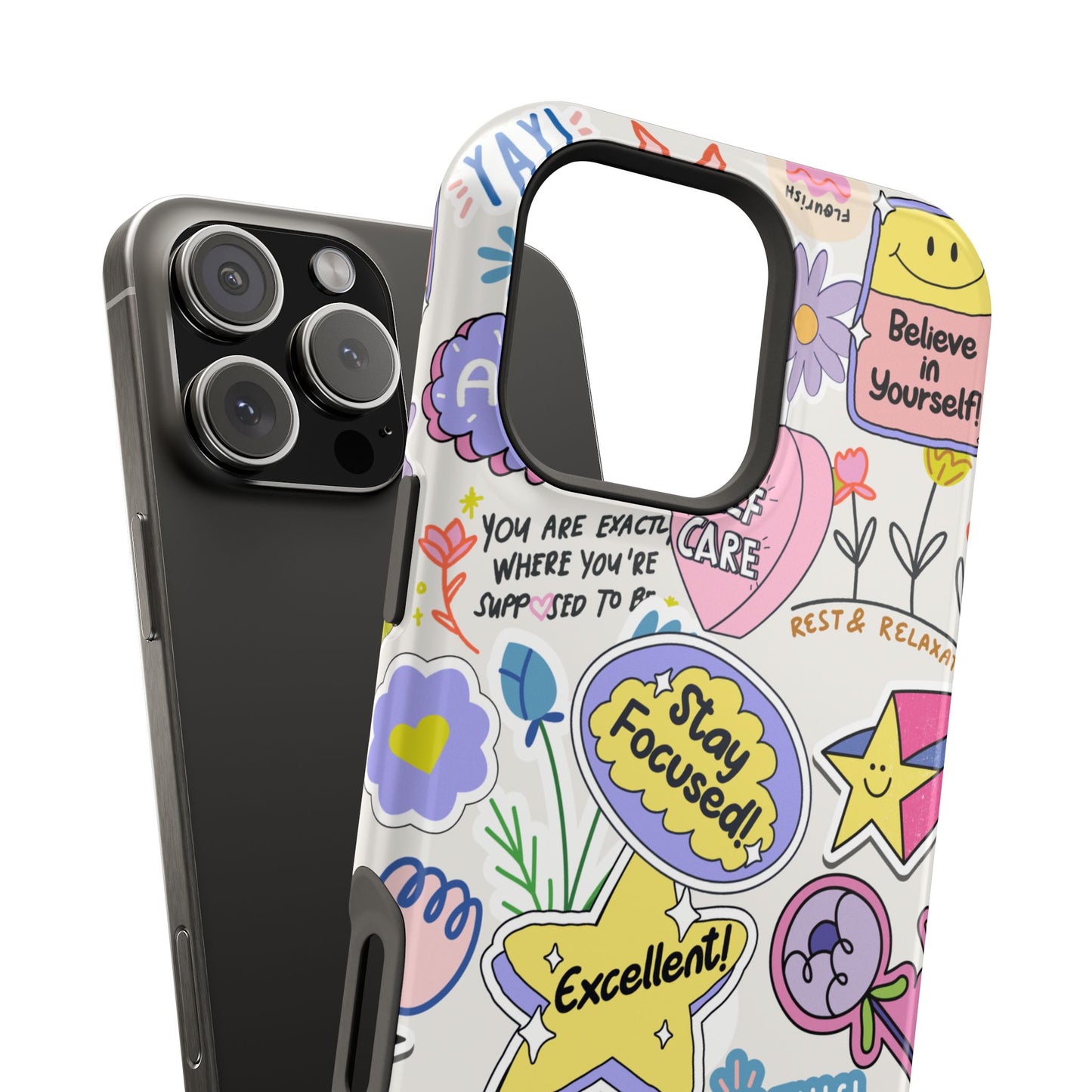 Motivational Doodle Collage Phone Case – MagSafe Compatible for iPhone & Samsung Galaxy
