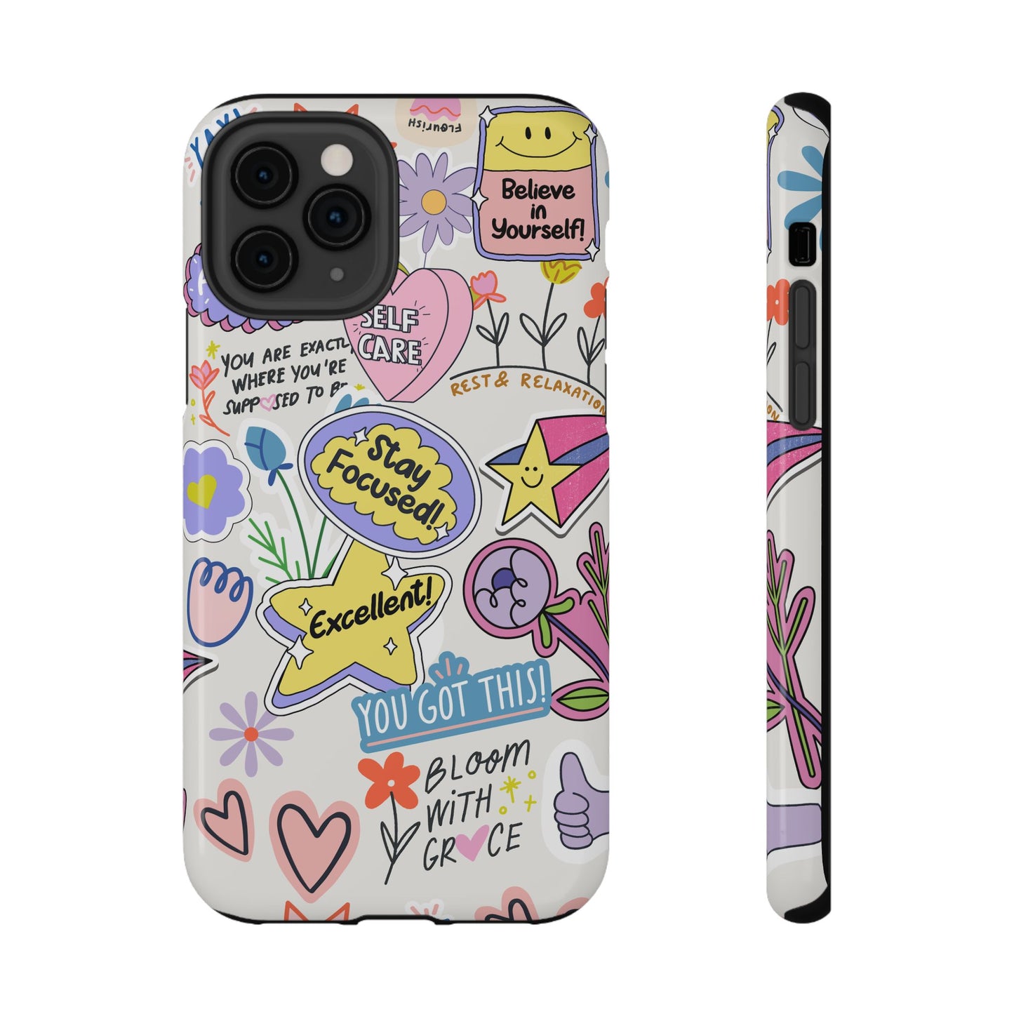 Motivational Doodle Collage Phone Case – MagSafe Compatible for iPhone & Samsung Galaxy