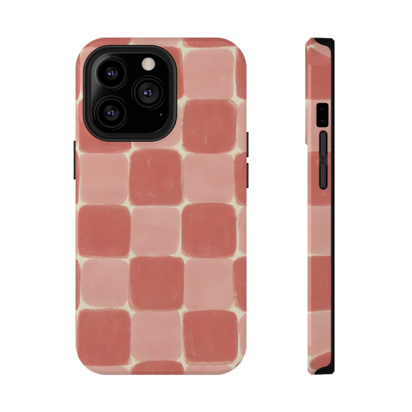Blush Pink Checkerboard Phone Case – MagSafe Compatible for iPhone & Samsung Galaxy