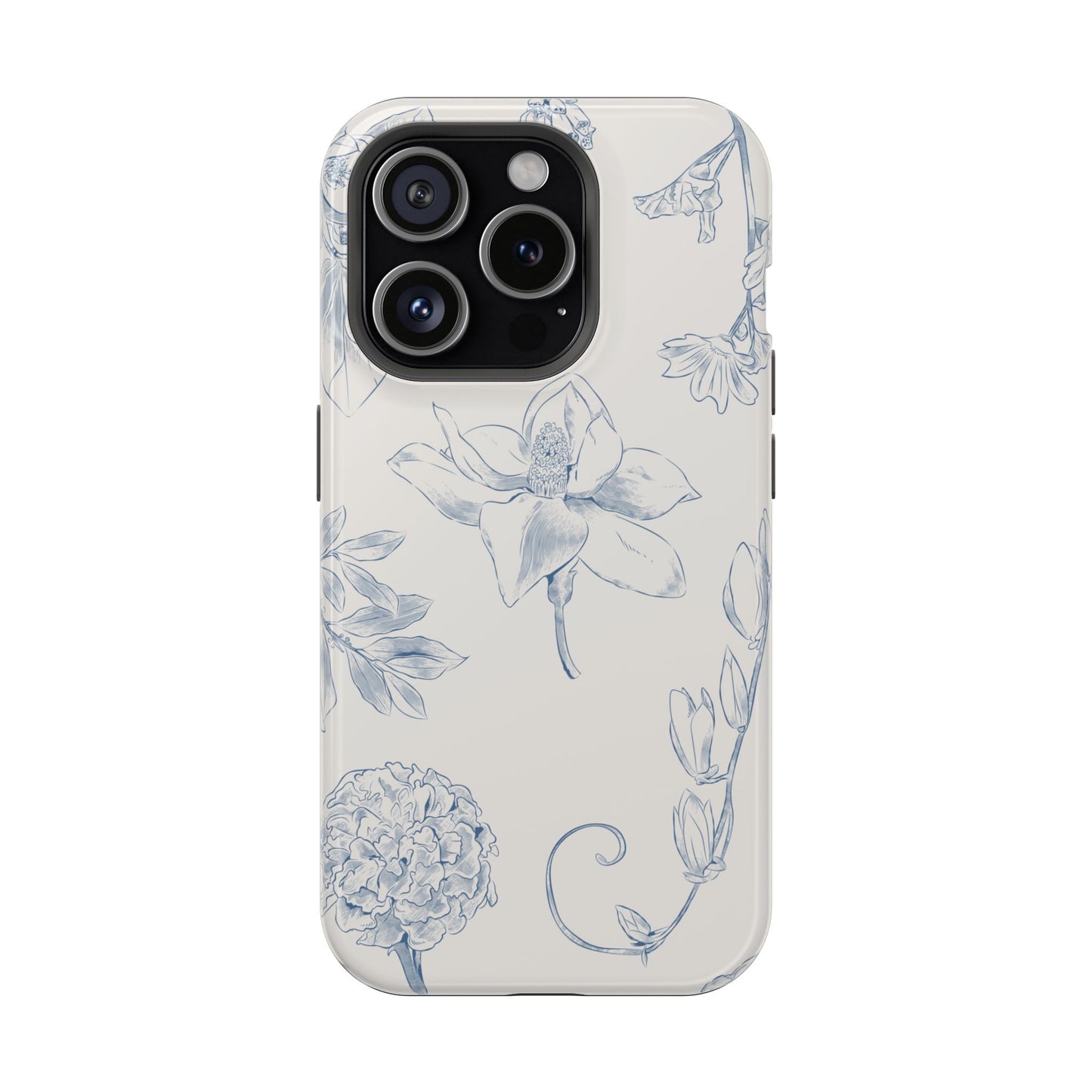 Vintage Blue Botanical Sketch Phone Case – MagSafe Compatible for iPhone & Samsung Galaxy