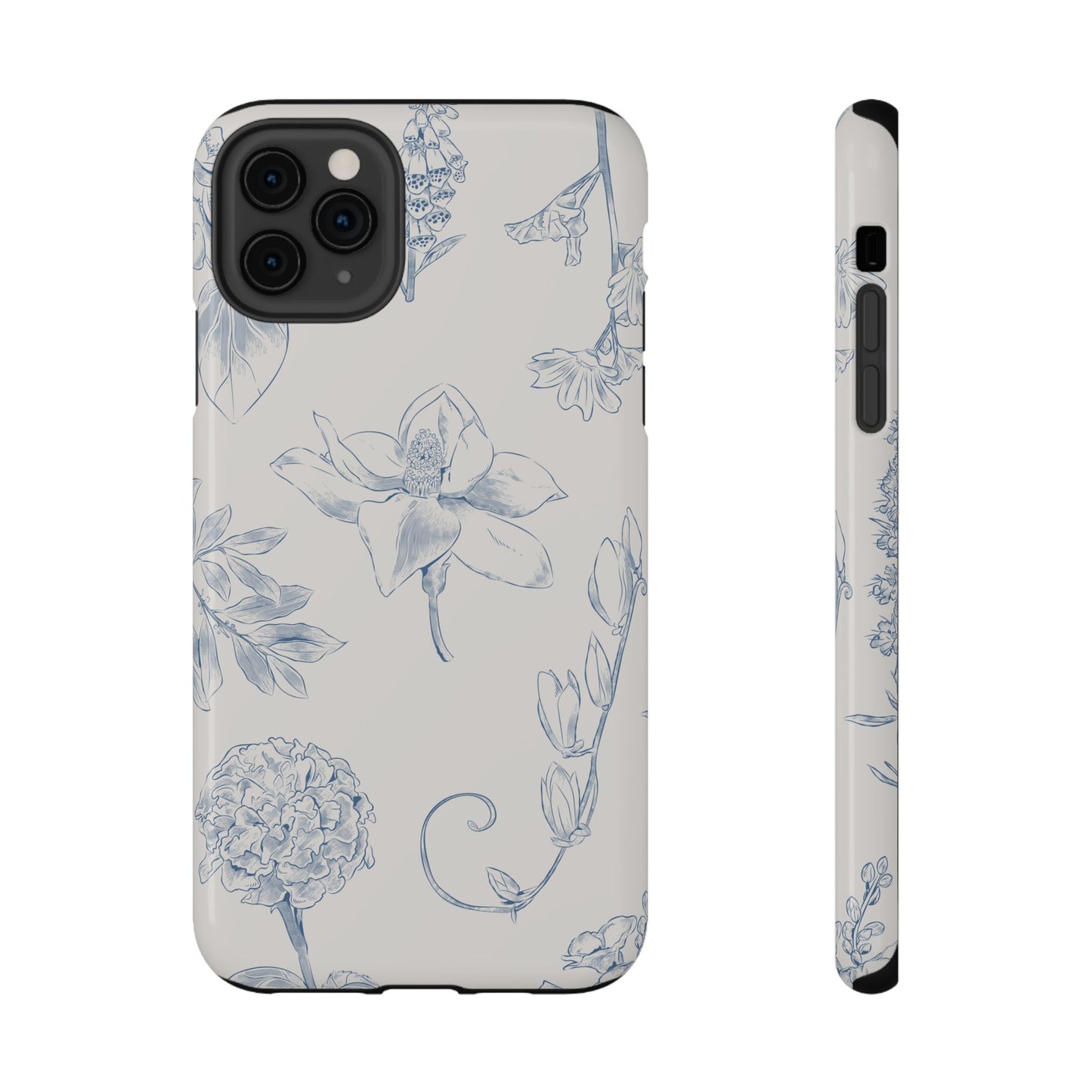Vintage Blue Botanical Sketch Phone Case – MagSafe Compatible for iPhone & Samsung Galaxy
