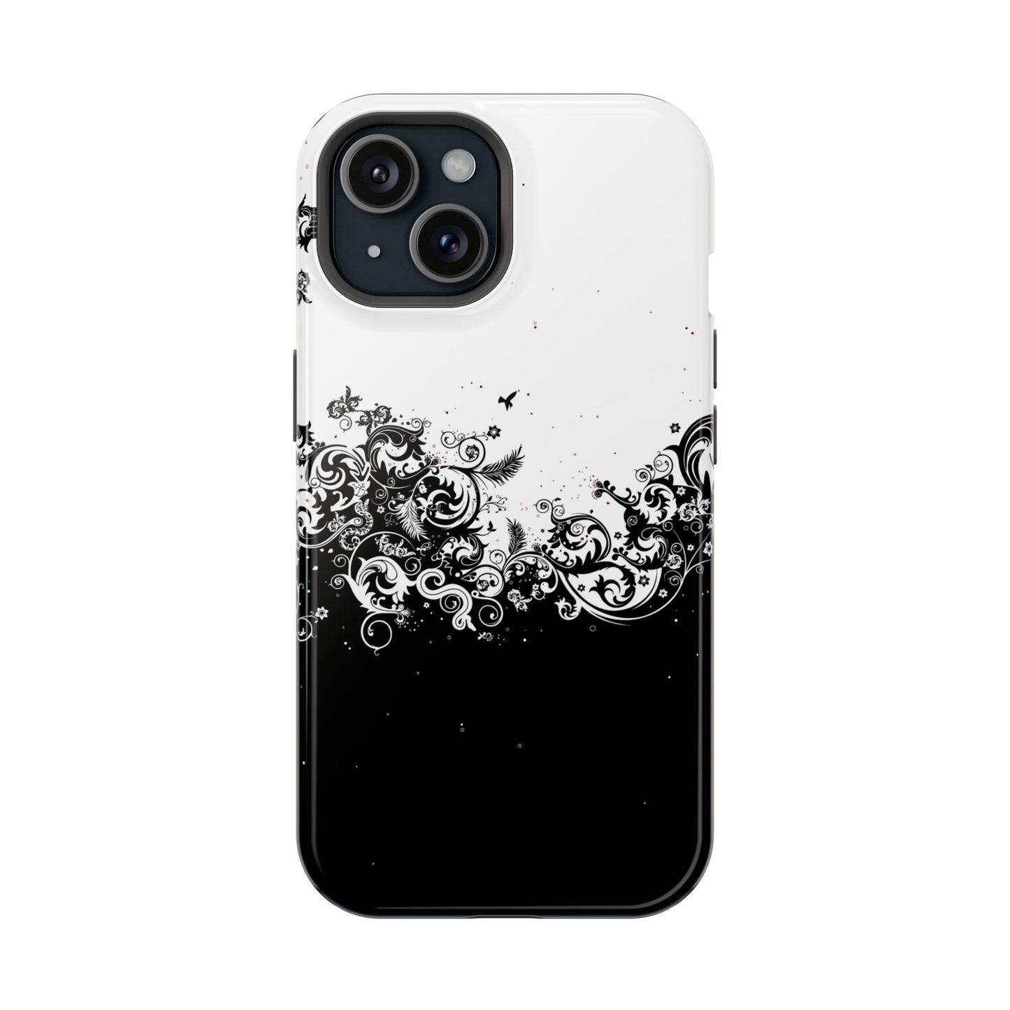 Ornate Black & White Floral Swirl Phone Case – MagSafe Compatible for iPhone & Samsung Galaxy