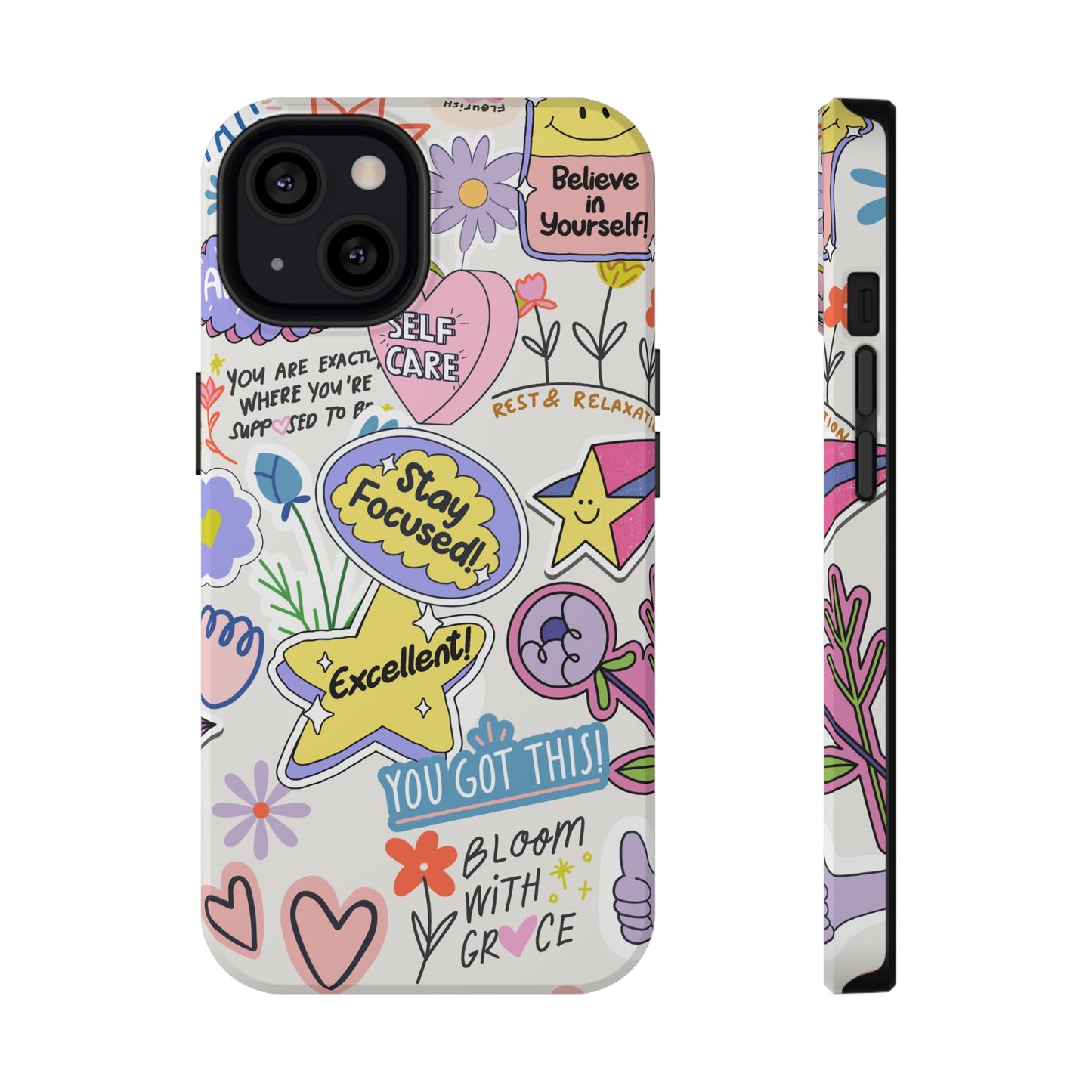 Motivational Doodle Collage Phone Case – MagSafe Compatible for iPhone & Samsung Galaxy
