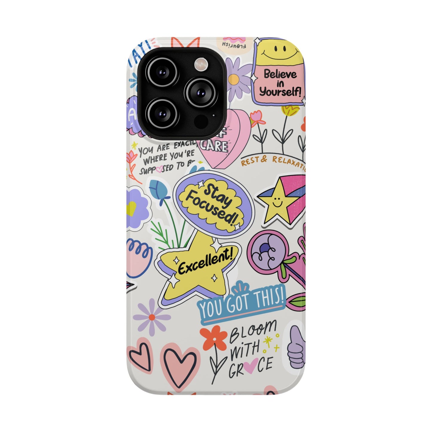 Motivational Doodle Collage Phone Case – MagSafe Compatible for iPhone & Samsung Galaxy