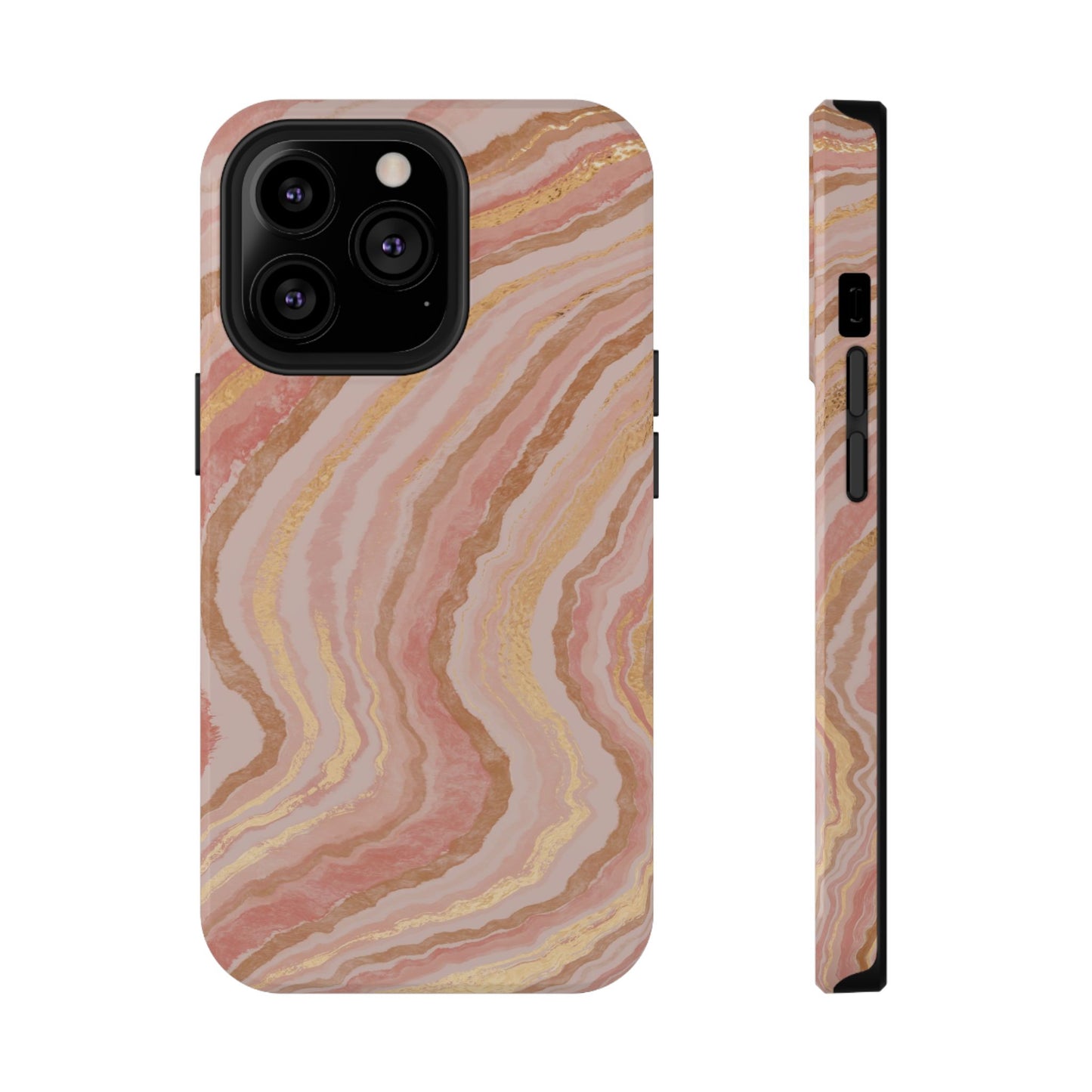 Rose Gold Marble Wave Phone Case – MagSafe Compatible for iPhone & Samsung Galaxy