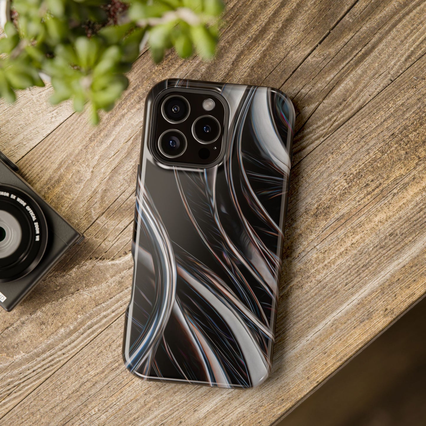 Black Metallic Streaks Phone Case – MagSafe Compatible for iPhone & Samsung Galaxy