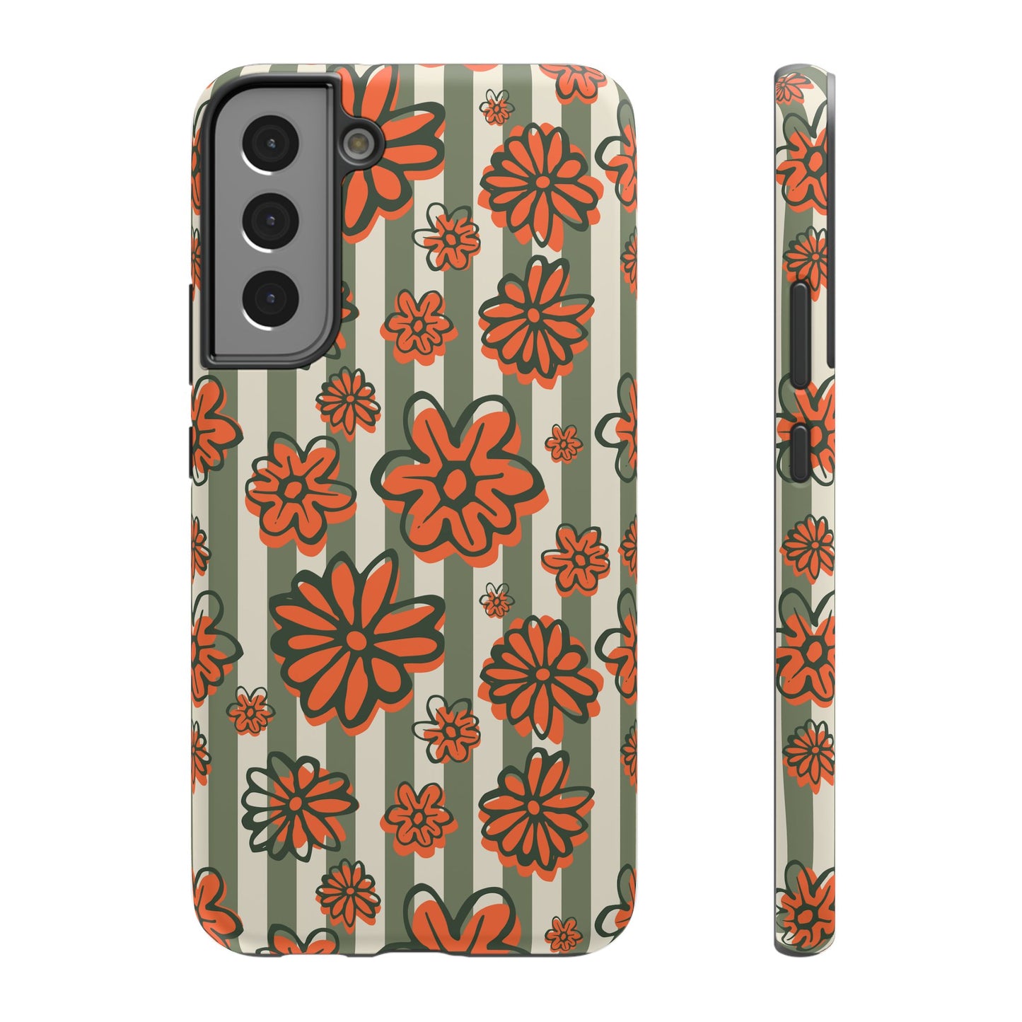 Retro Striped Floral Phone Case – MagSafe Compatible for iPhone & Samsung Galaxy