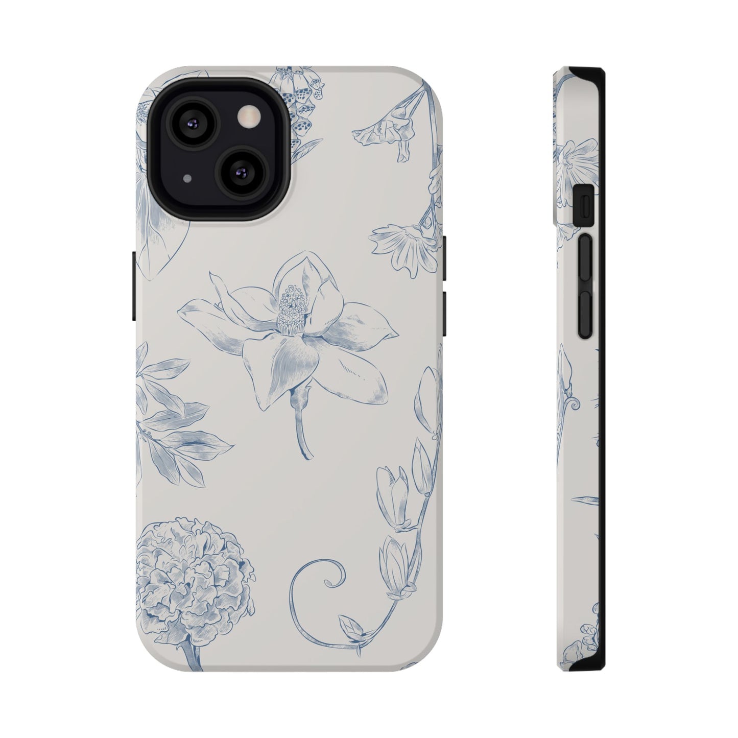 Vintage Blue Botanical Sketch Phone Case – MagSafe Compatible for iPhone & Samsung Galaxy