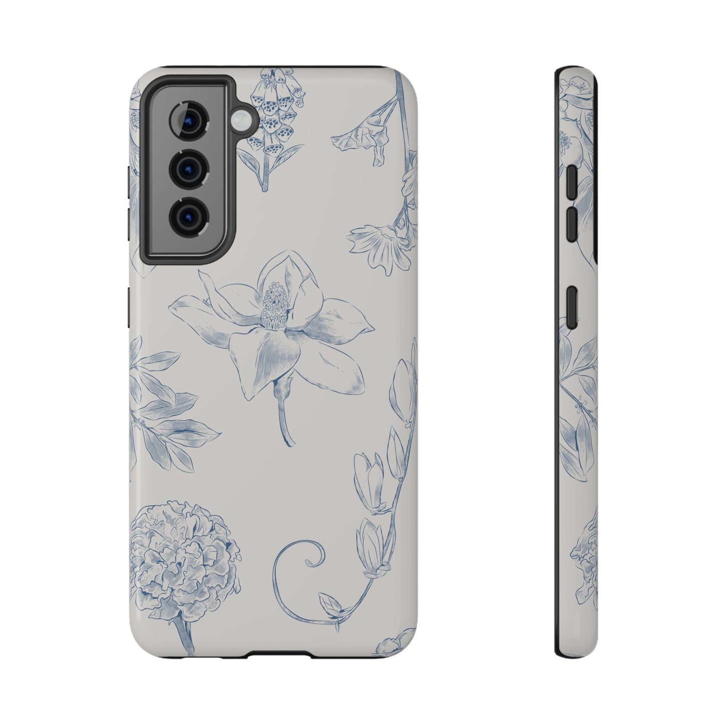 Vintage Blue Botanical Sketch Phone Case – MagSafe Compatible for iPhone & Samsung Galaxy