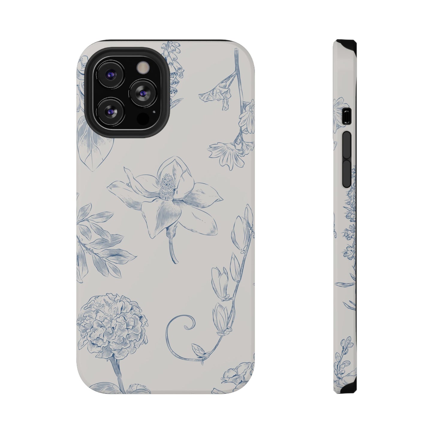 Vintage Blue Botanical Sketch Phone Case – MagSafe Compatible for iPhone & Samsung Galaxy