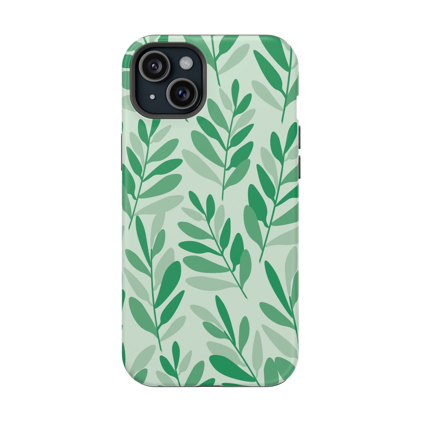 Green Leaf Pattern Phone Case – MagSafe Compatible for iPhone & Samsung Galaxy