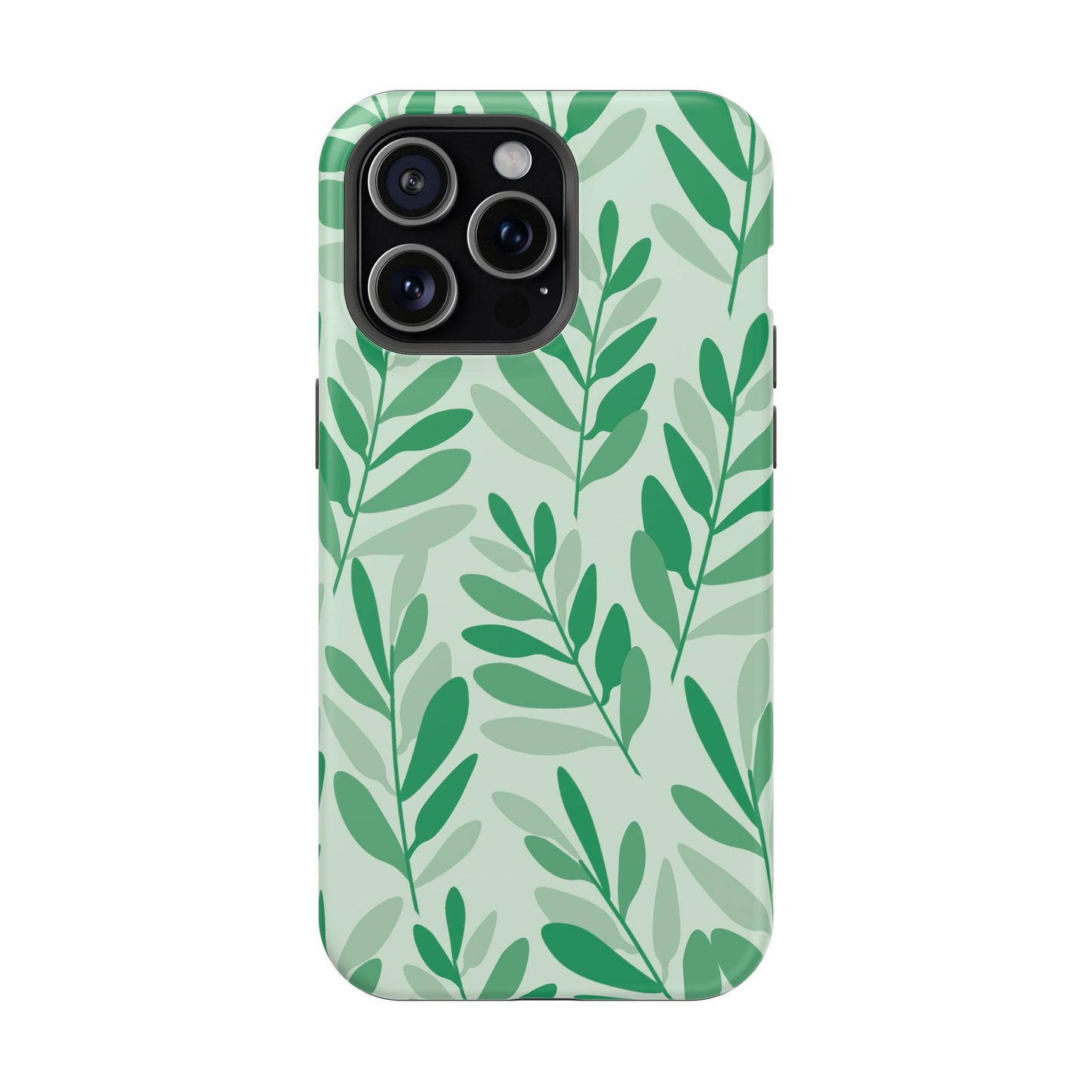 Green Leaf Pattern Phone Case – MagSafe Compatible for iPhone & Samsung Galaxy