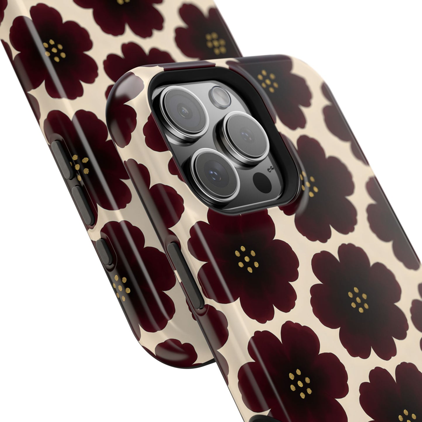 Noir Blossom Retro Floral Pattern Phone Case – MagSafe Compatible for iPhone & Samsung Galaxy