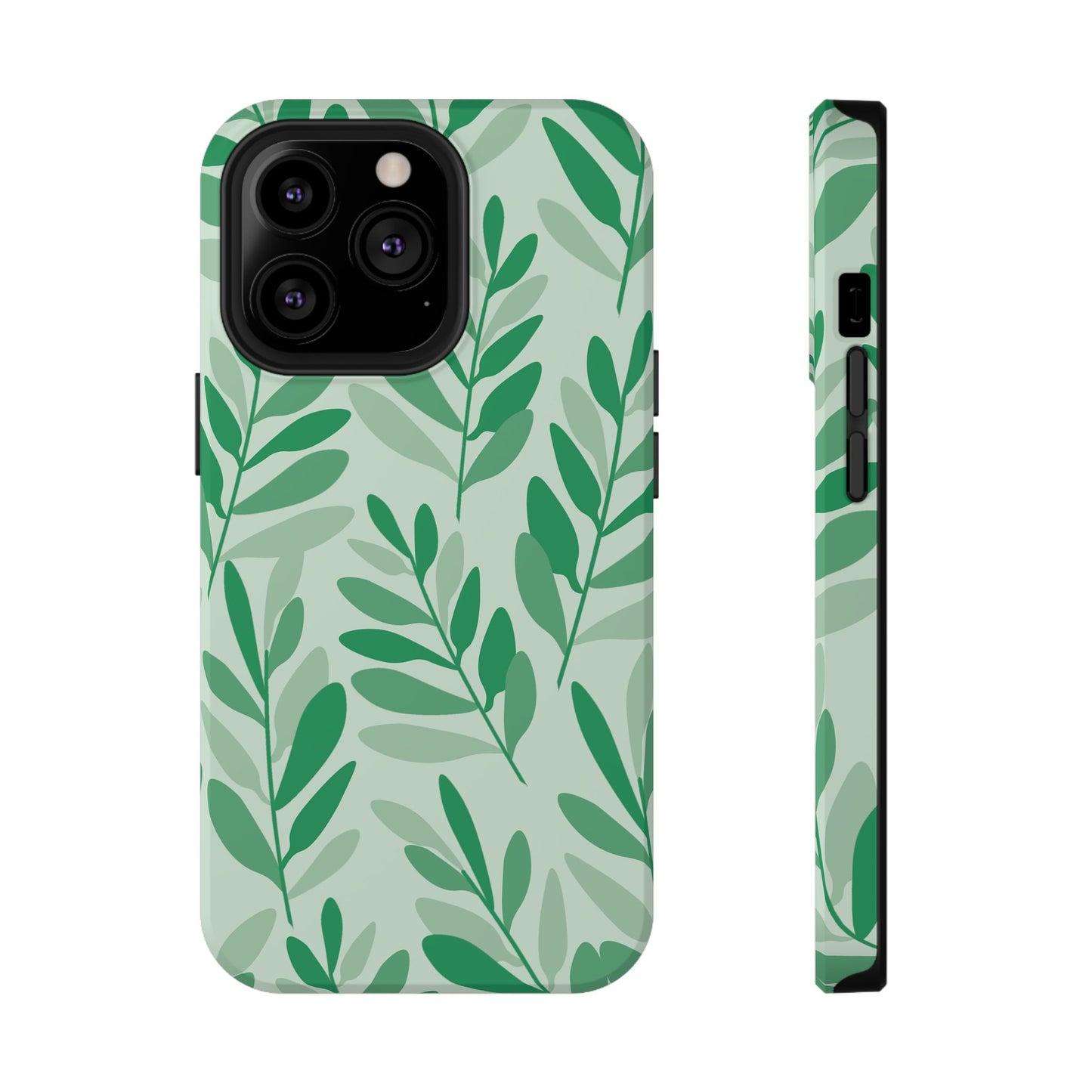 Green Leaf Pattern Phone Case – MagSafe Compatible for iPhone & Samsung Galaxy
