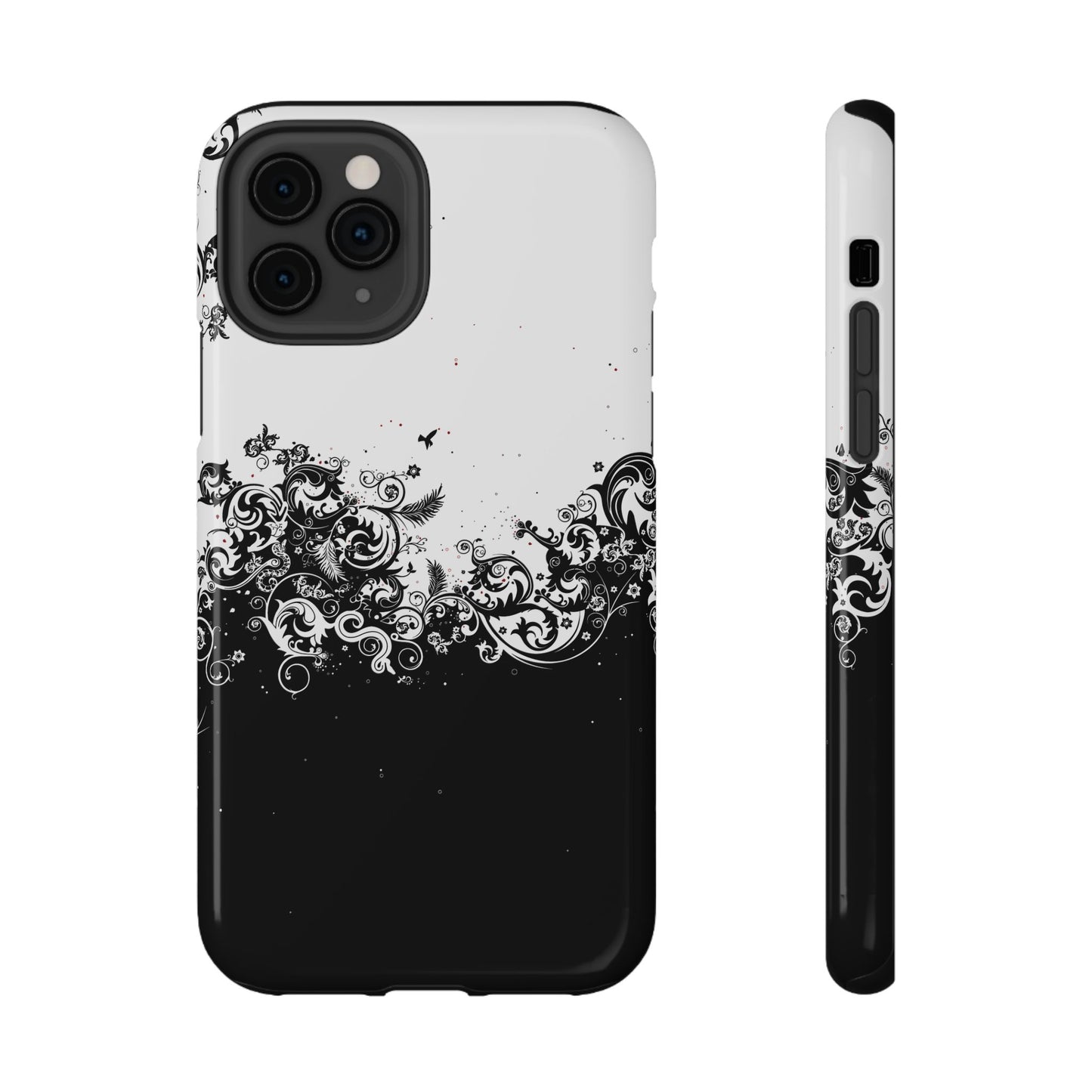 Ornate Black & White Floral Swirl Phone Case – MagSafe Compatible for iPhone & Samsung Galaxy