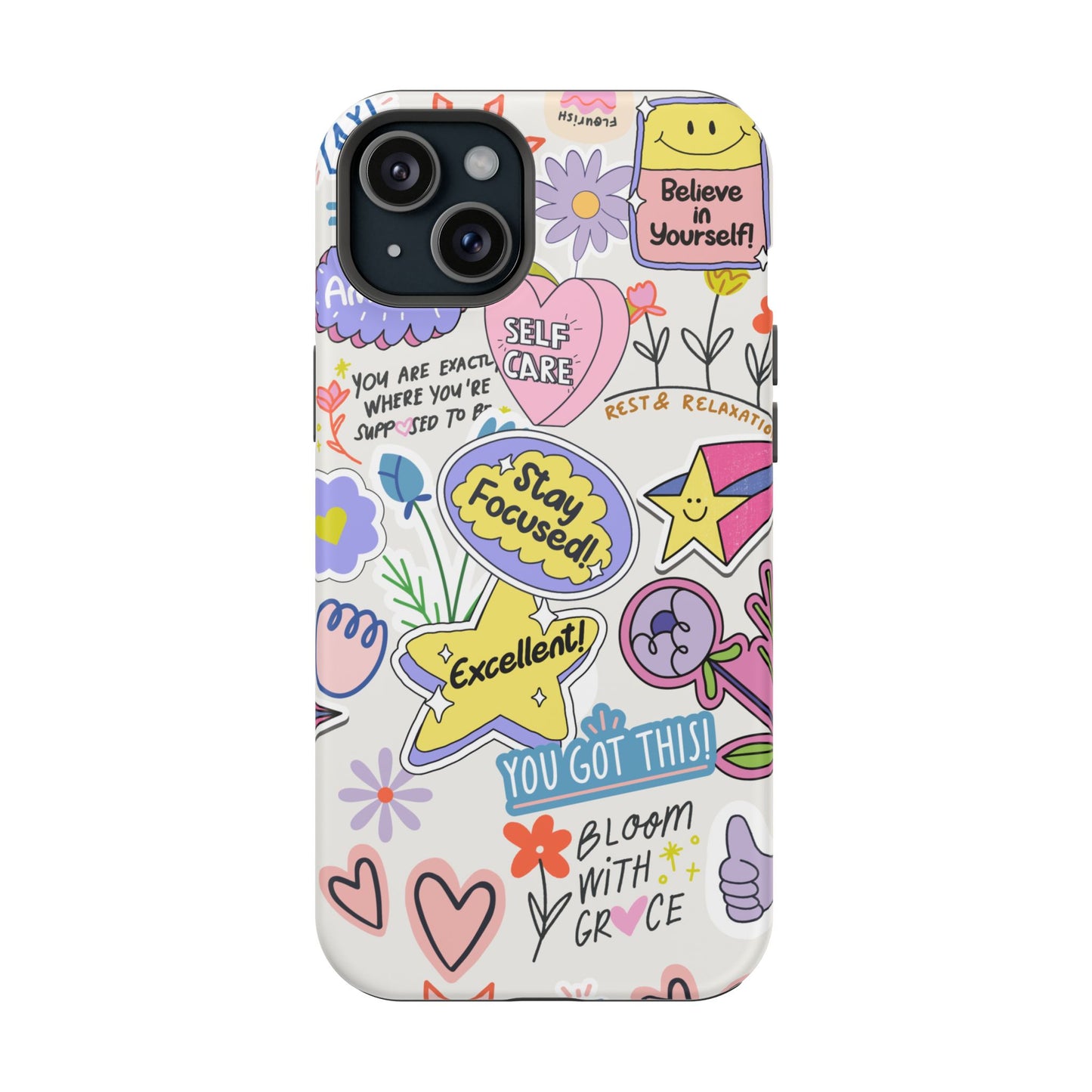 Motivational Doodle Collage Phone Case – MagSafe Compatible for iPhone & Samsung Galaxy