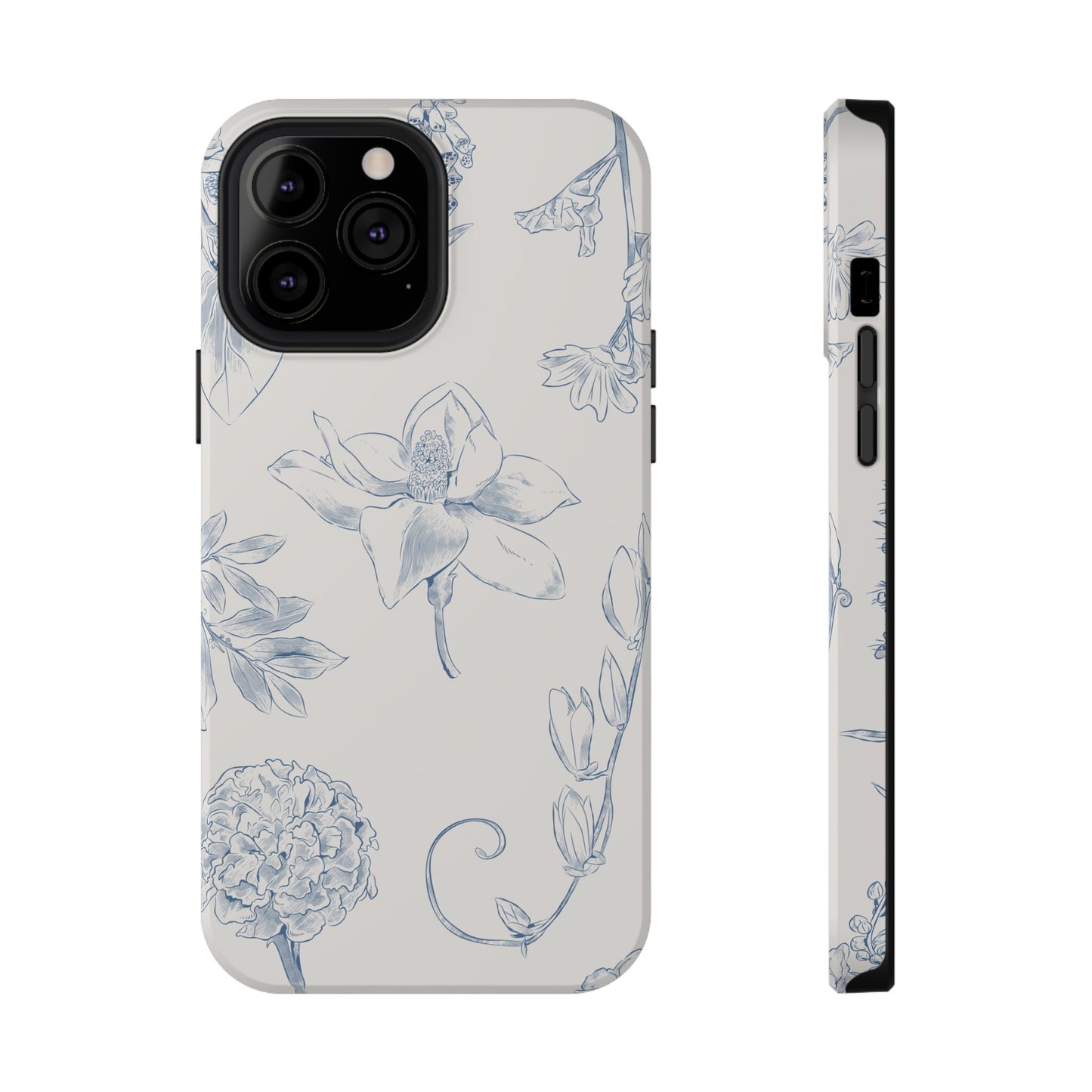 Vintage Blue Botanical Sketch Phone Case – MagSafe Compatible for iPhone & Samsung Galaxy