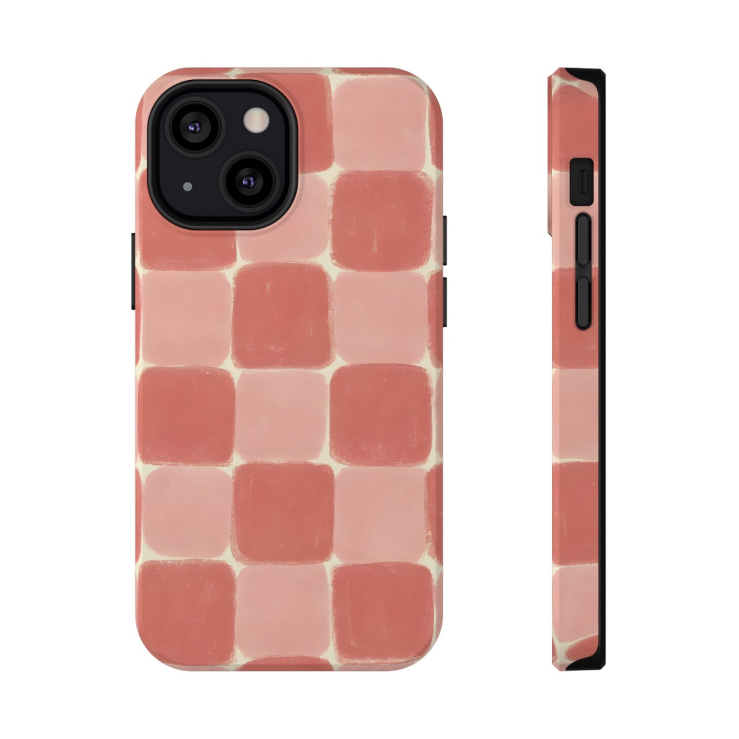 Blush Pink Checkerboard Phone Case – MagSafe Compatible for iPhone & Samsung Galaxy