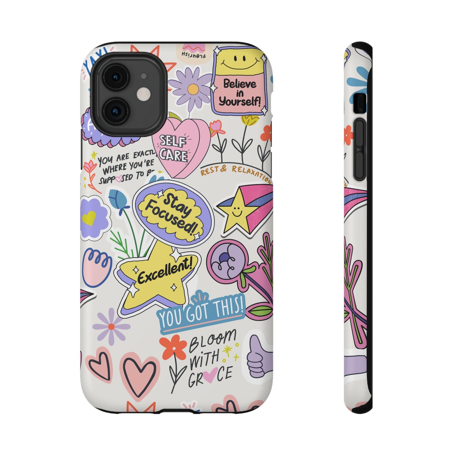 Motivational Doodle Collage Phone Case – MagSafe Compatible for iPhone & Samsung Galaxy
