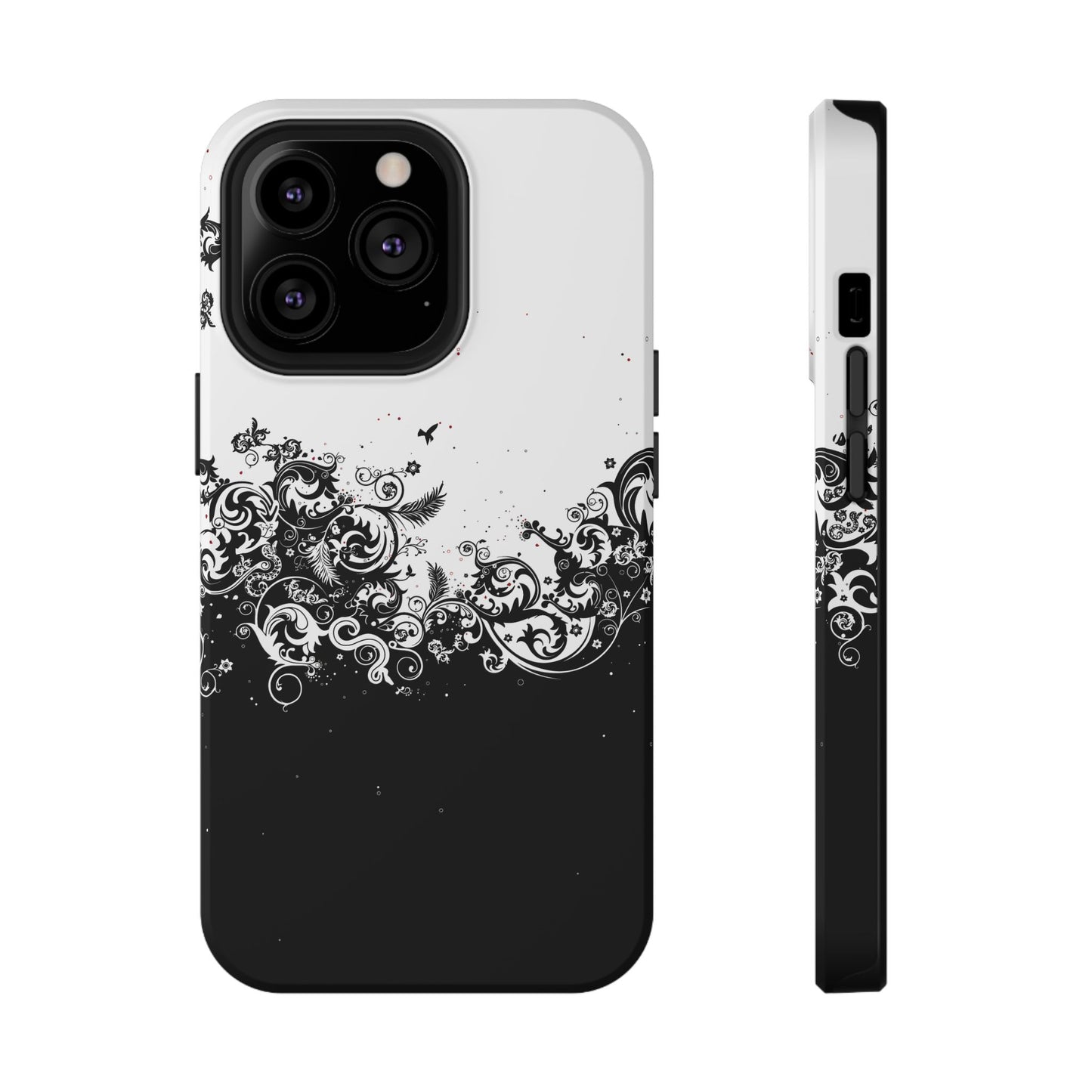 Ornate Black & White Floral Swirl Phone Case – MagSafe Compatible for iPhone & Samsung Galaxy