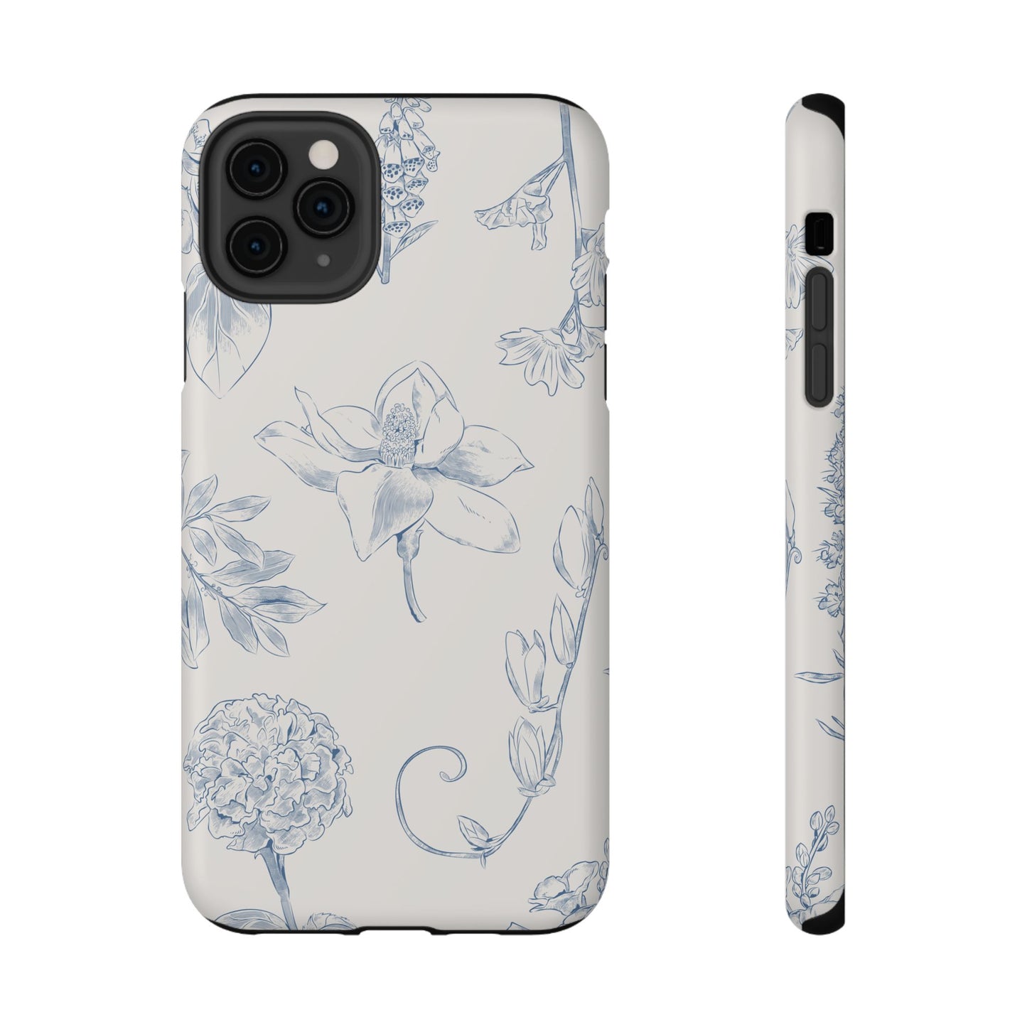 Vintage Blue Botanical Sketch Phone Case – MagSafe Compatible for iPhone & Samsung Galaxy