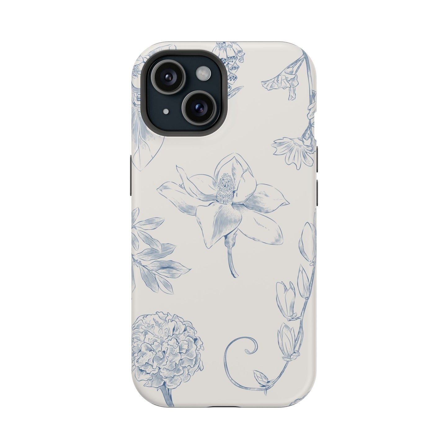 Vintage Blue Botanical Sketch Phone Case – MagSafe Compatible for iPhone & Samsung Galaxy