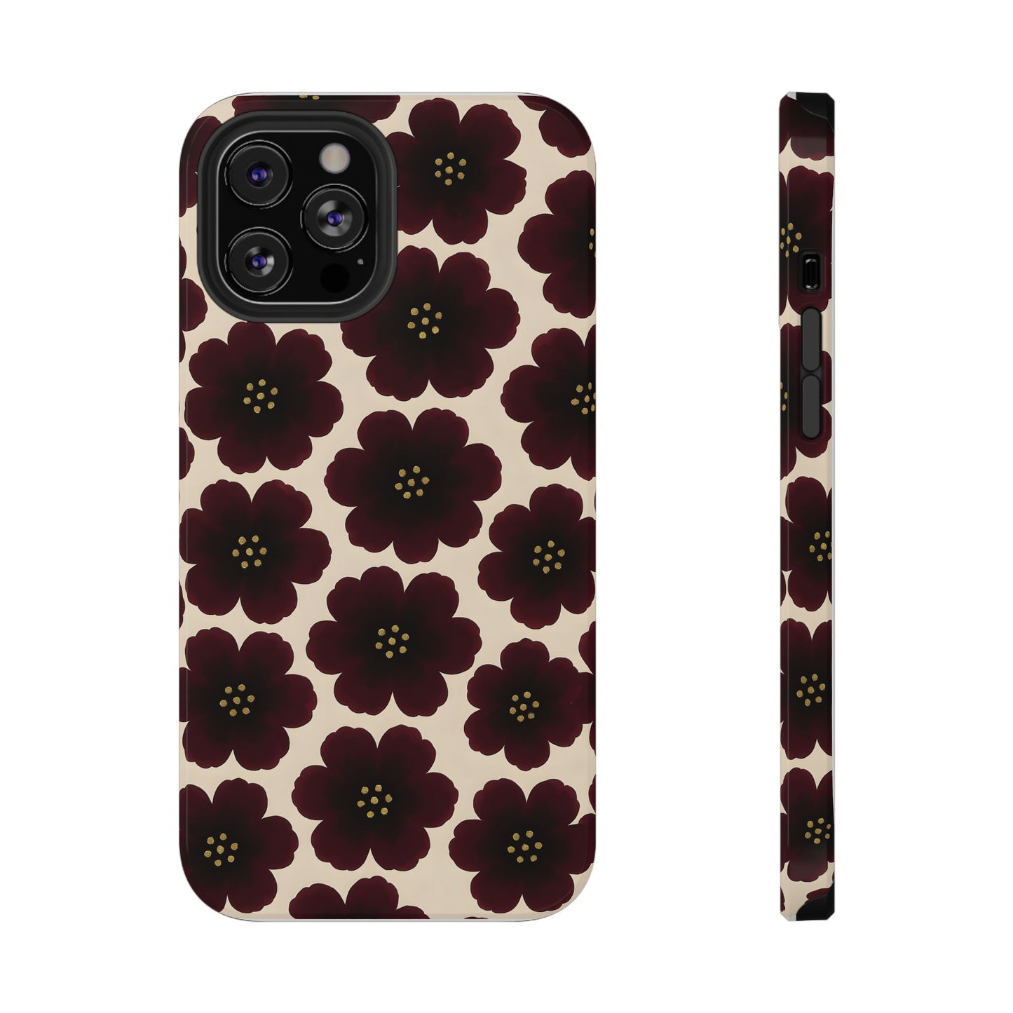 Noir Blossom Retro Floral Pattern Phone Case – MagSafe Compatible for iPhone & Samsung Galaxy