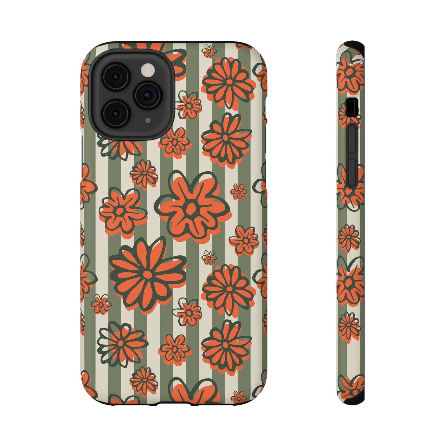 Retro Striped Floral Phone Case – MagSafe Compatible for iPhone & Samsung Galaxy