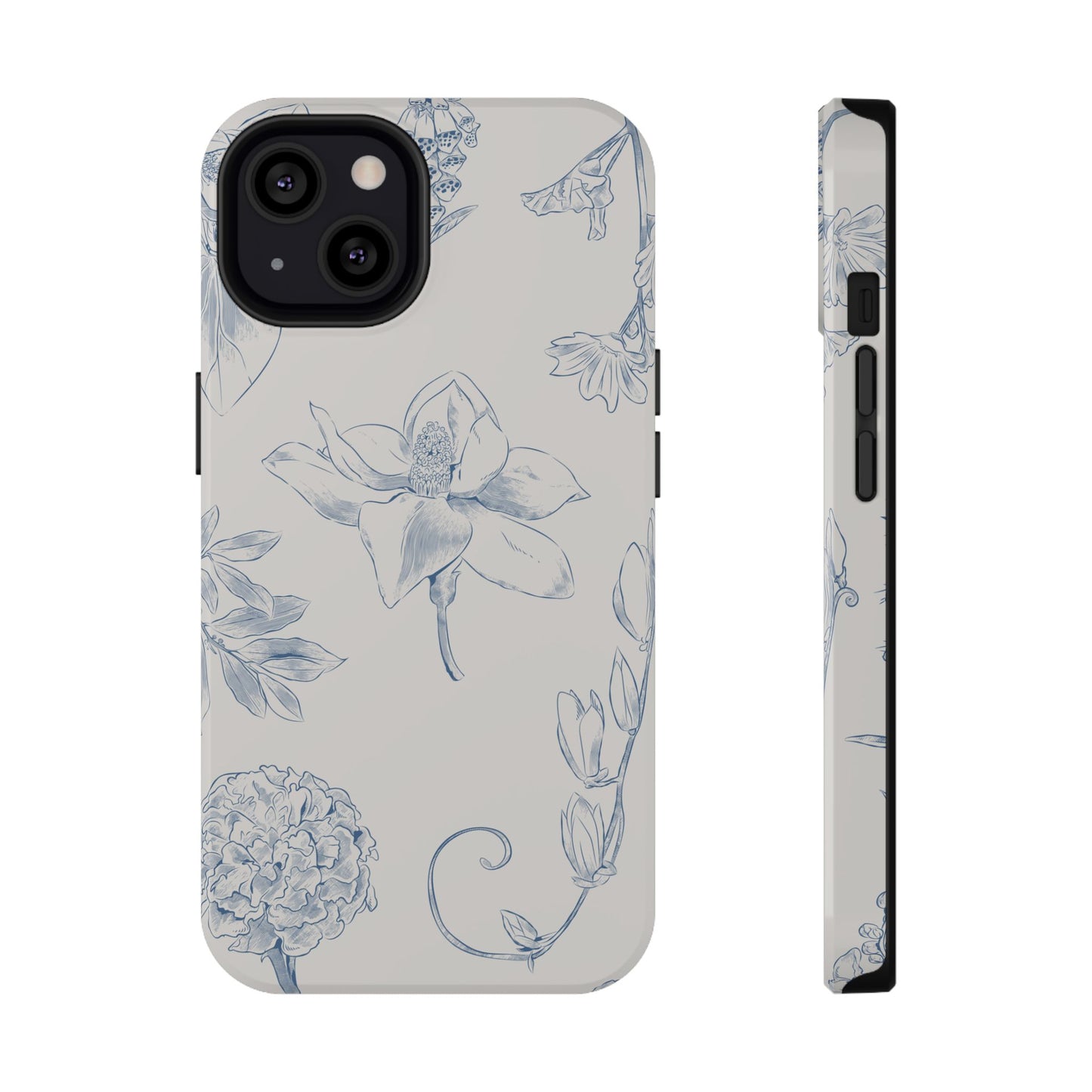Vintage Blue Botanical Sketch Phone Case – MagSafe Compatible for iPhone & Samsung Galaxy
