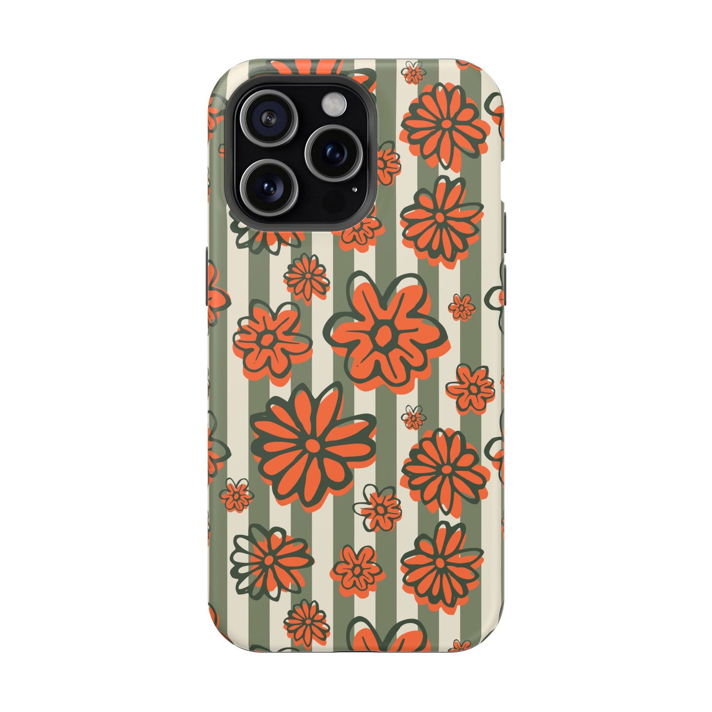 Retro Striped Floral Phone Case – MagSafe Compatible for iPhone & Samsung Galaxy