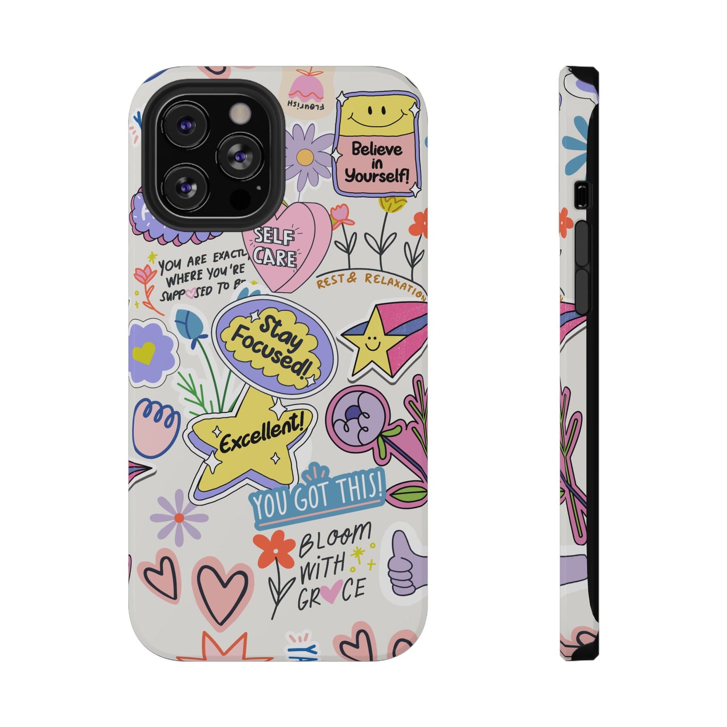 Motivational Doodle Collage Phone Case – MagSafe Compatible for iPhone & Samsung Galaxy