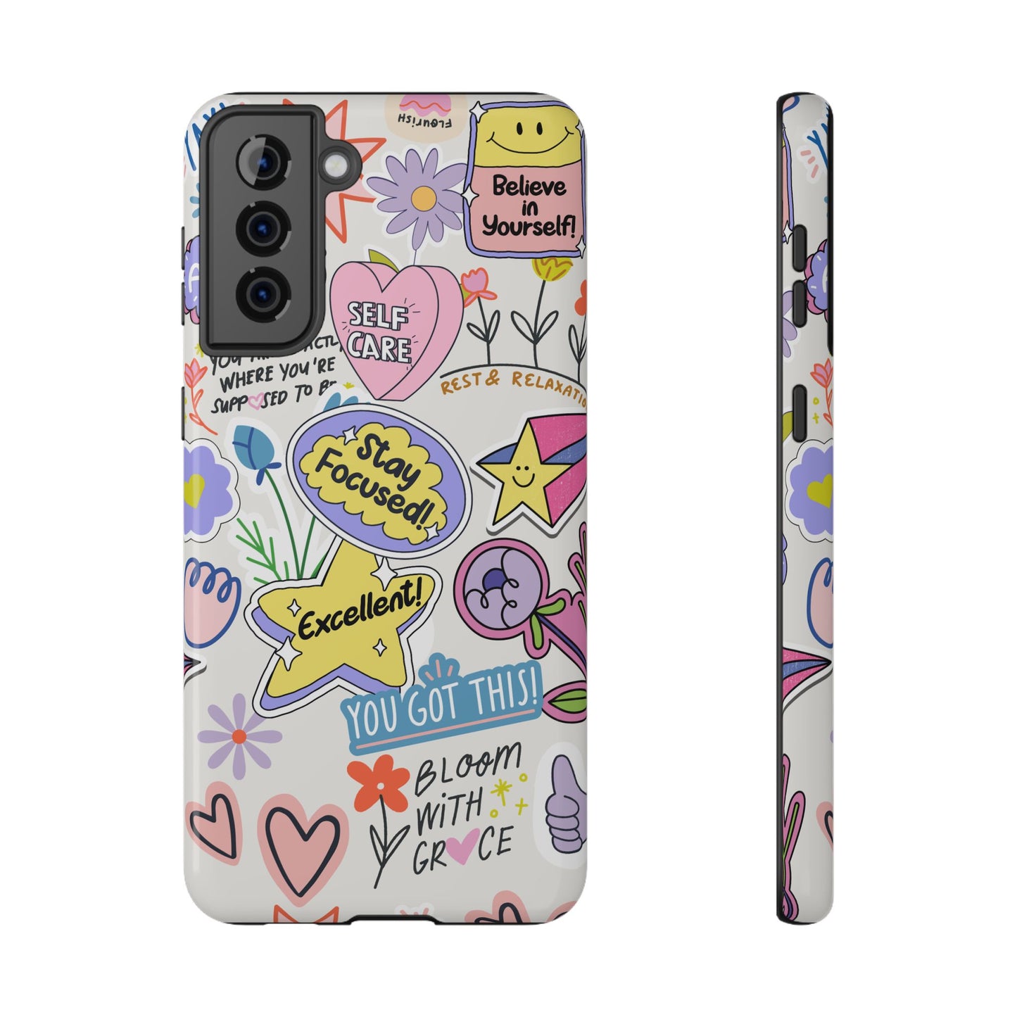 Motivational Doodle Collage Phone Case – MagSafe Compatible for iPhone & Samsung Galaxy